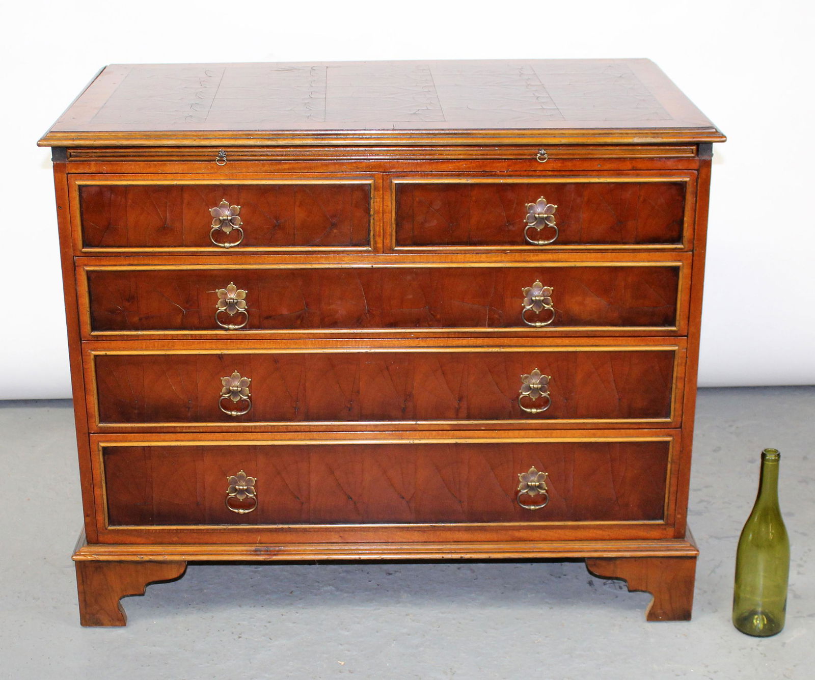 English 2 over 3 oyster burl chest of drawers (1 of 9)