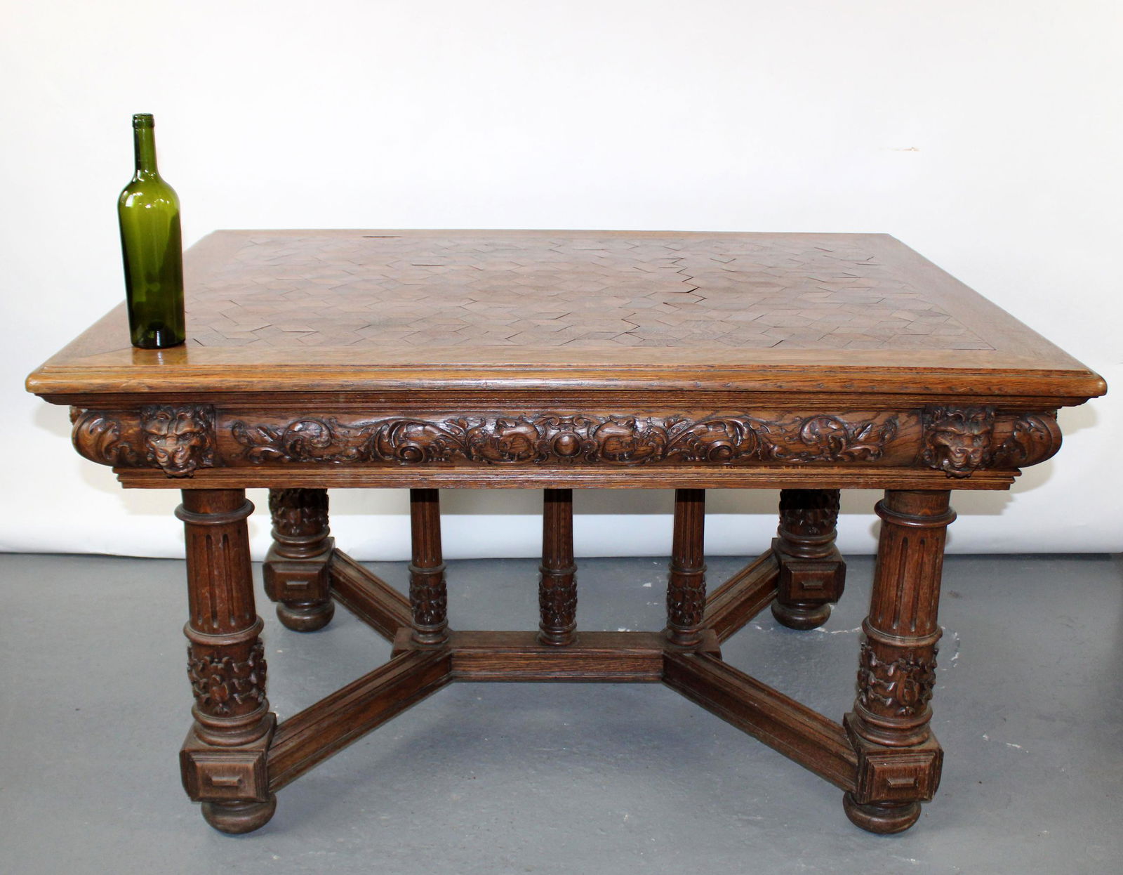 French carved oak library table with lion heads (1 of 9)