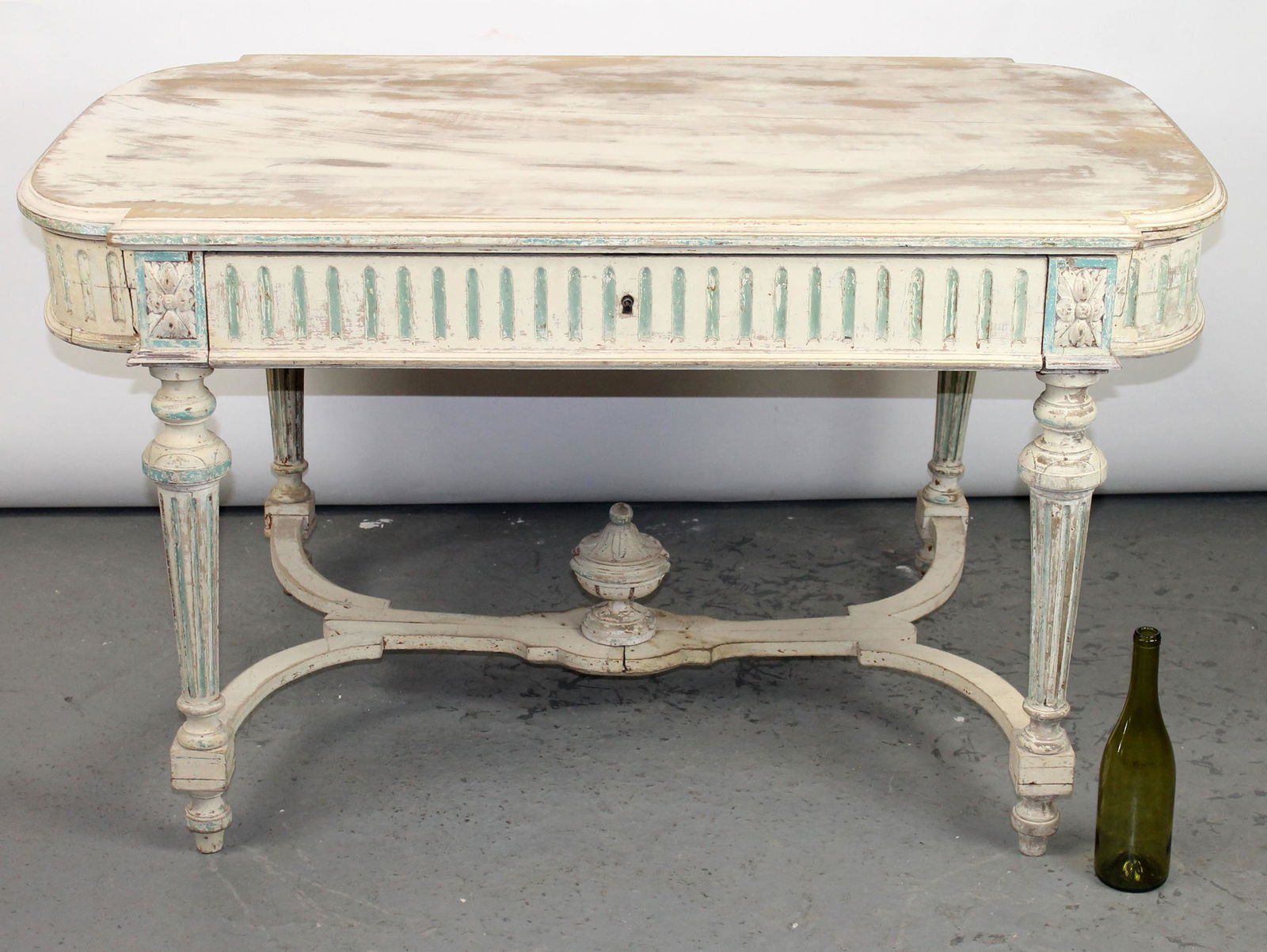 French Louis XVI style painted center table with drawer (1 of 9)