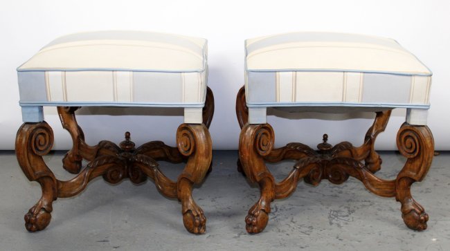 Pair of French walnut footstools with paw & ball feet (1 of 8)