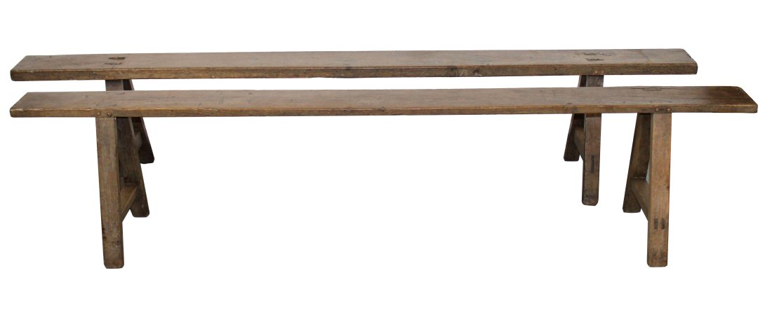 Pair French primitive oak backless benches (1 of 10)