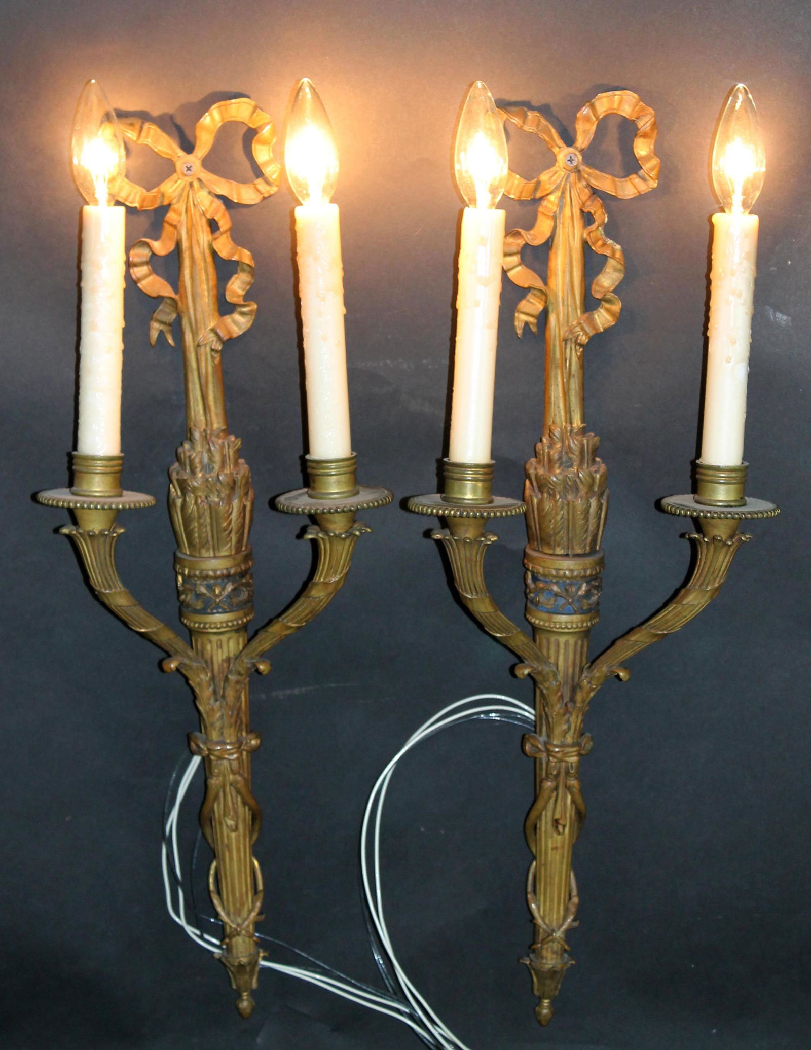 Pair of French bronze Louis XVI style wall sconces (1 of 13)