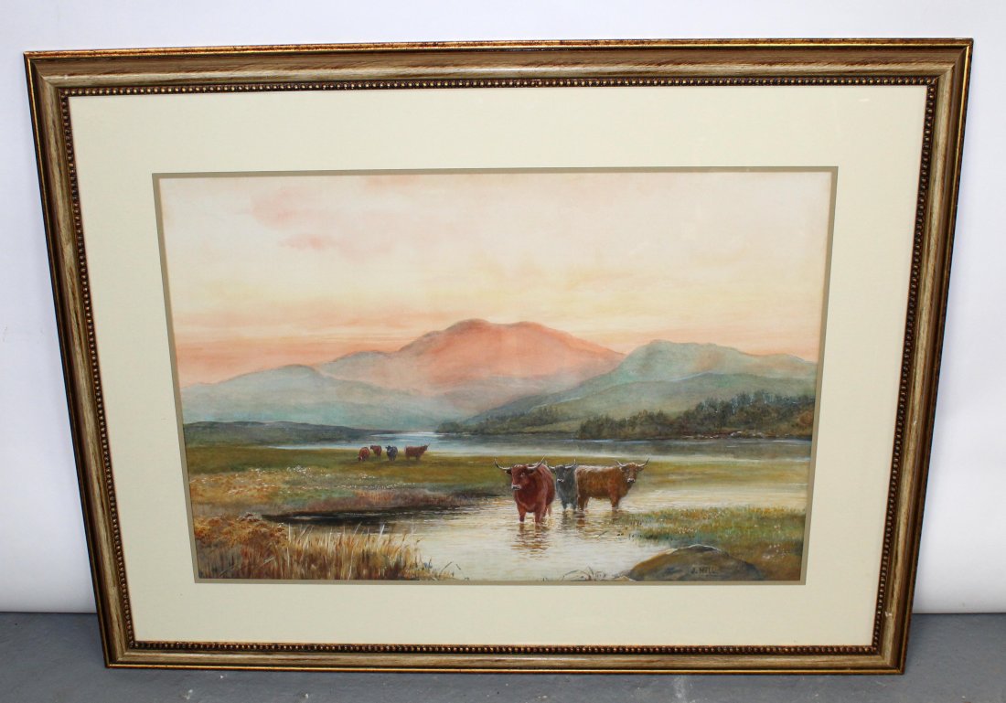 J. Hill pastoral watercolor painting landscape (1 of 6)