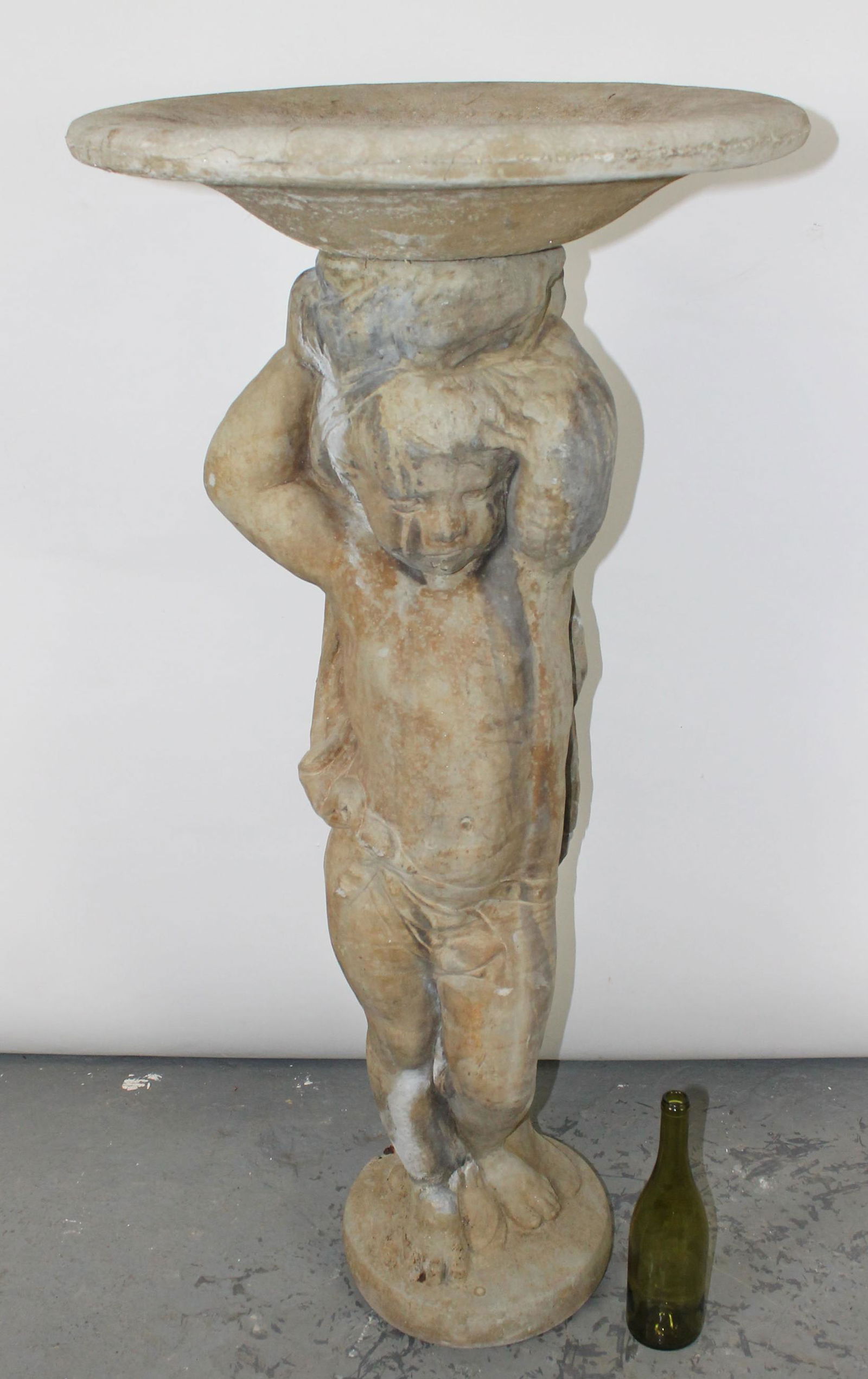 Cast concrete cherub birdbath (1 of 8)
