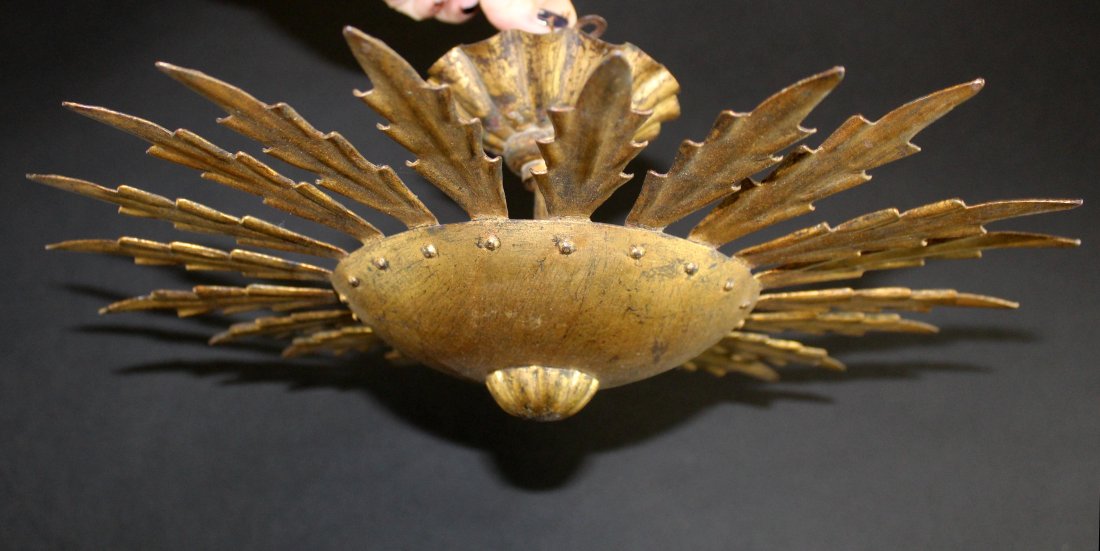 French mid century gilt metal sunburst light or sconce (1 of 9)