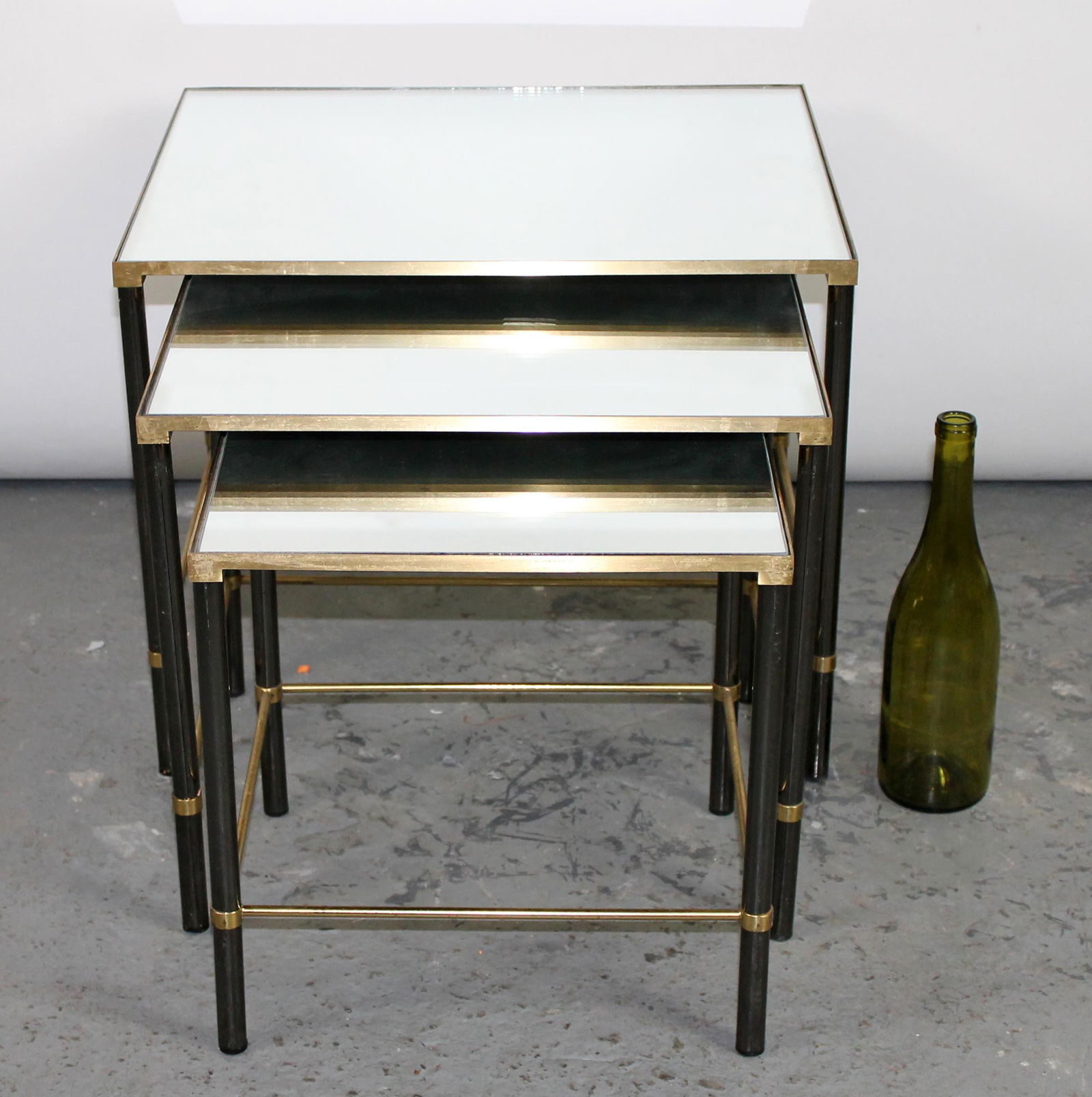 Nest of 3 French Maison Jansen style brass & steel (1 of 7)