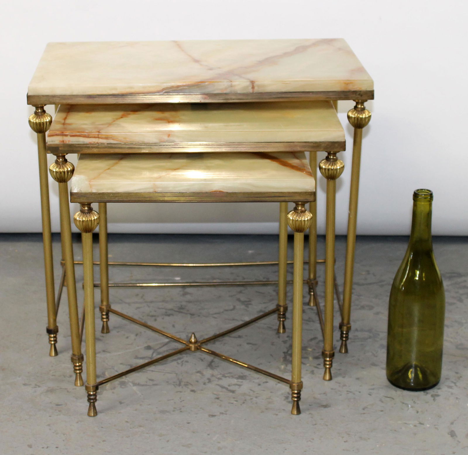 Nest of 3 brass & onyx side tables (1 of 8)