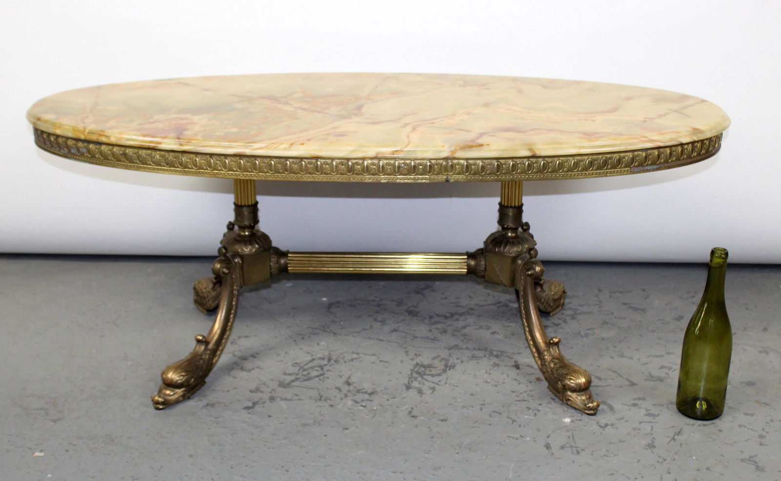 American polished brass oval onyx top coffee table (1 of 7)