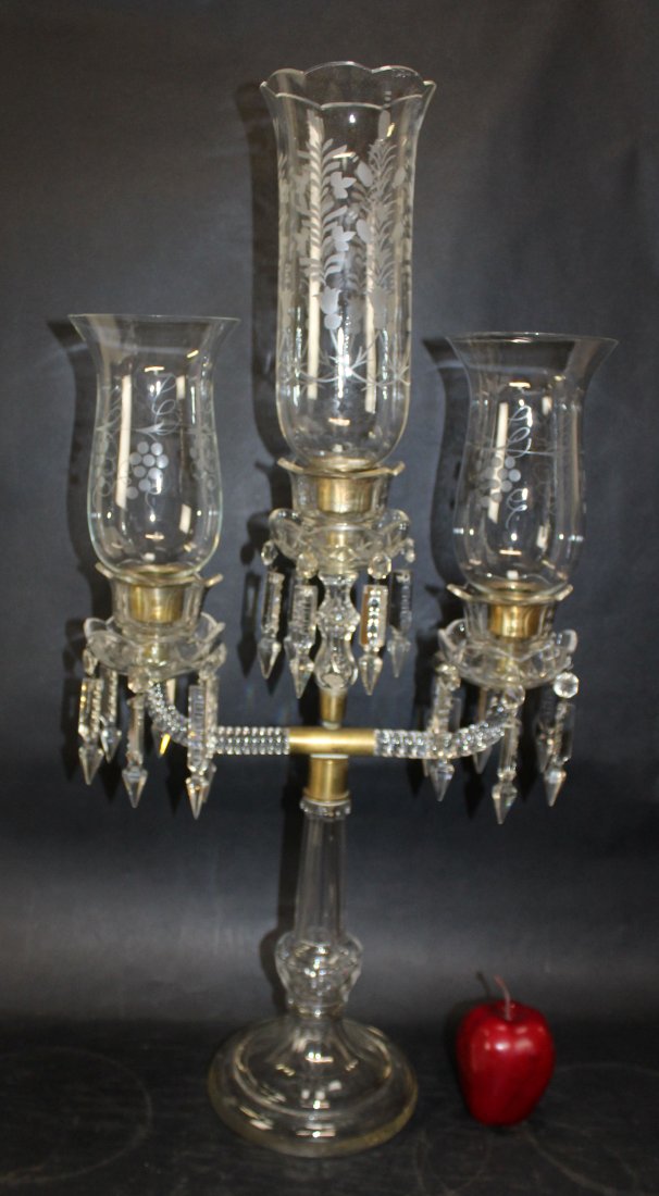 3-arm crystal girandole with hurricane shades (1 of 8)
