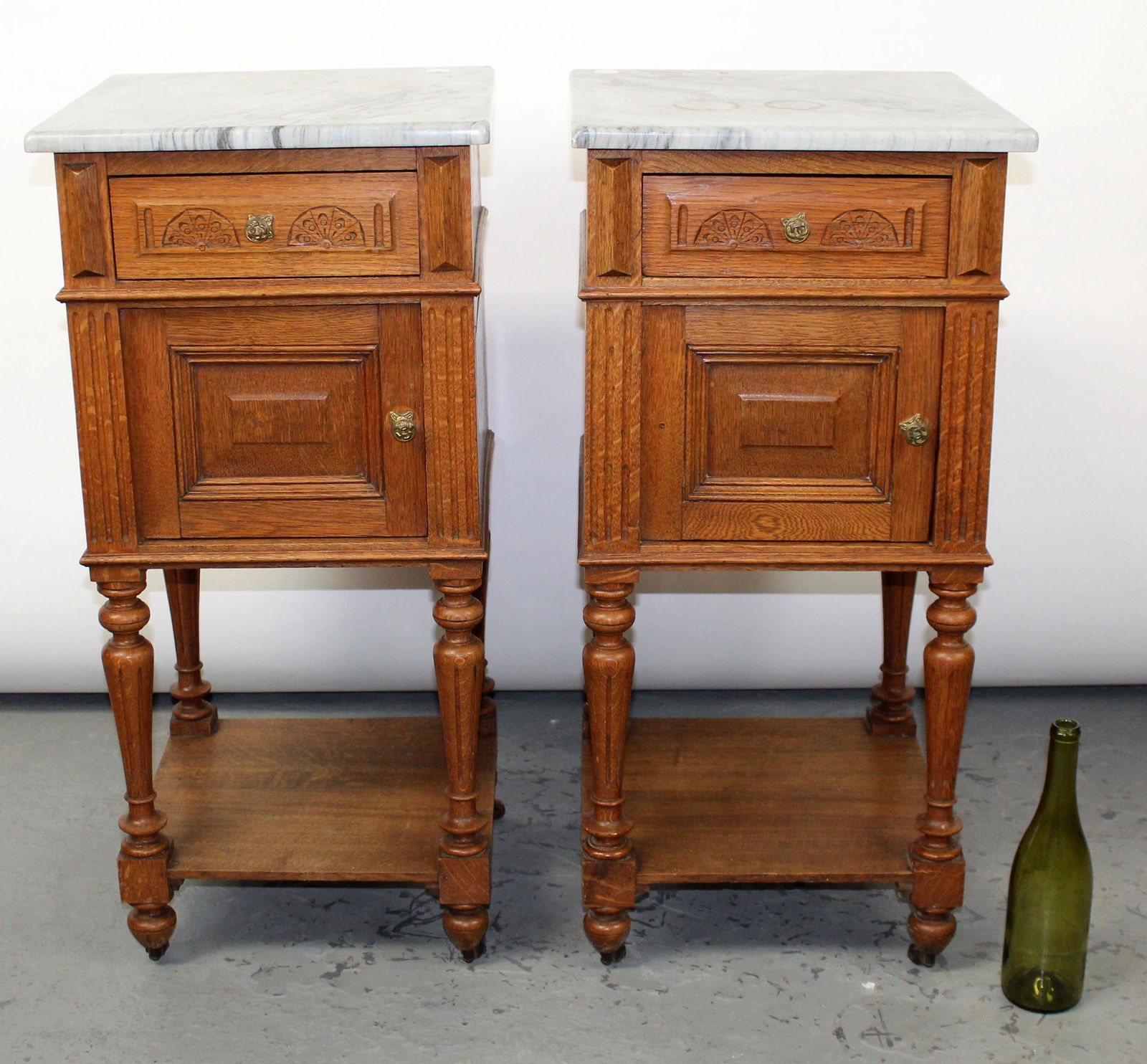 Pair of French oak marble top nightstands (1 of 11)