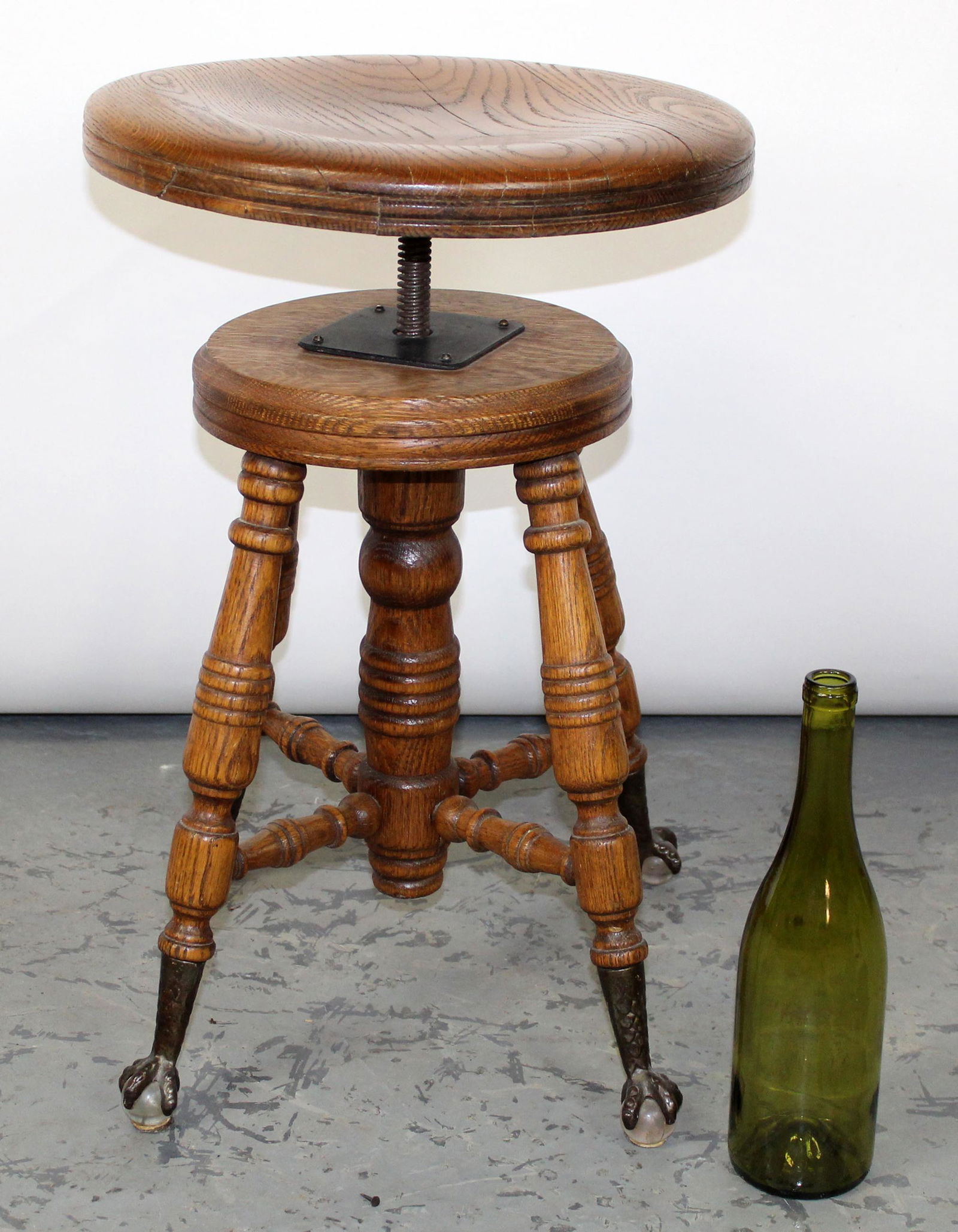 American oak piano stool with glass ball & claw feet (1 of 6)