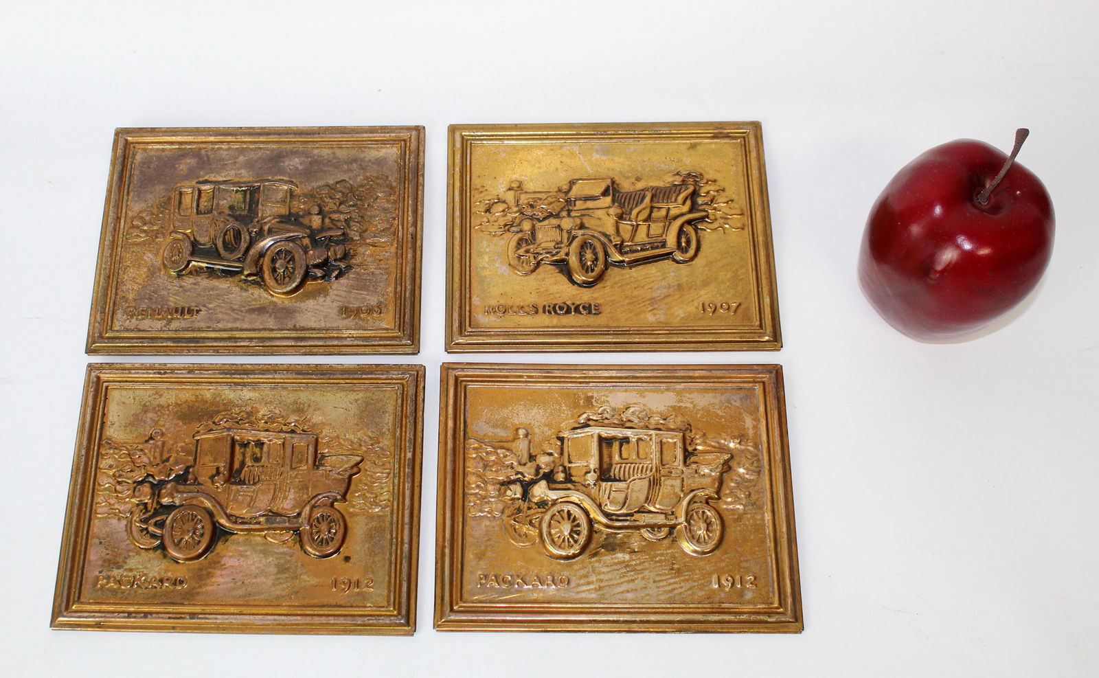 Lot of 4 vintage English embossed brass car plaques (1 of 7)