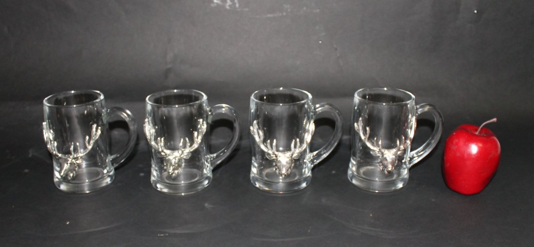 Lot of 4 Arthur Court stag head glass mugs (1 of 6)