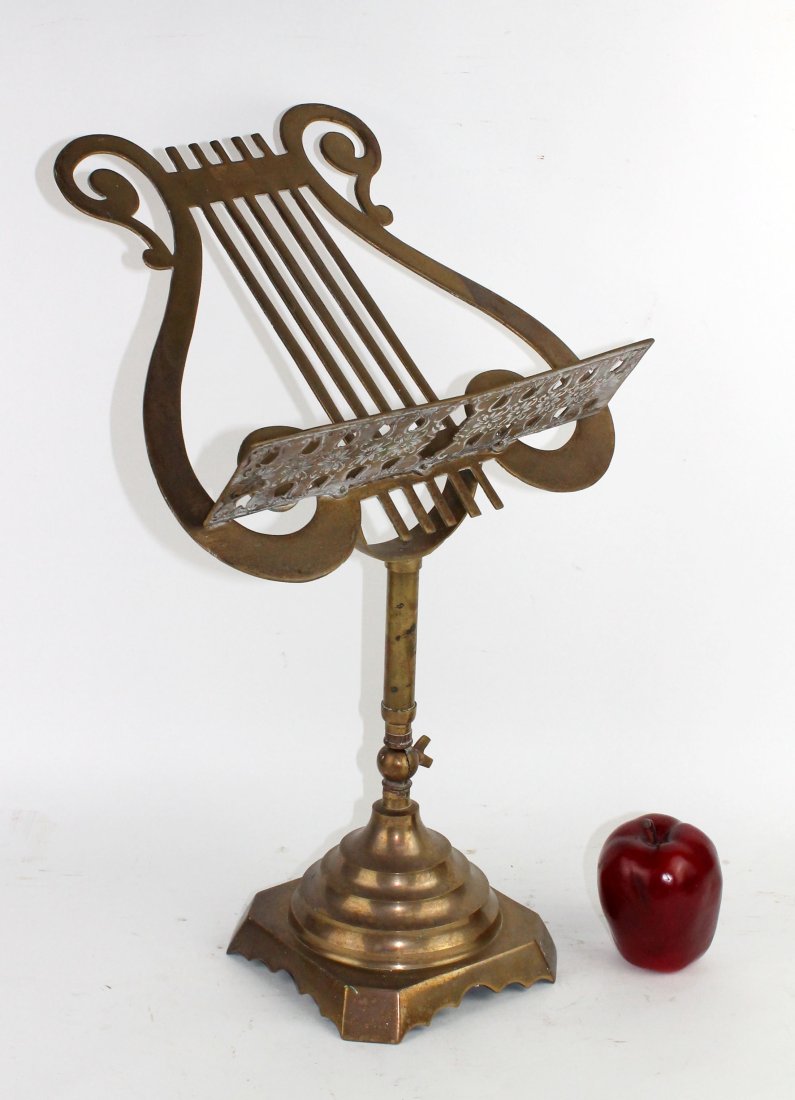 Adjustable lyre shaped footed music stand in brass (1 of 8)