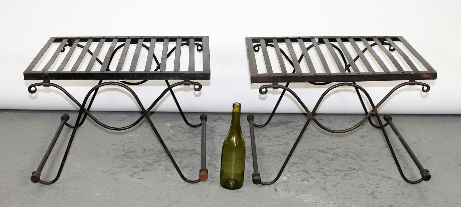 Pair of wrought iron curule stools (1 of 6)