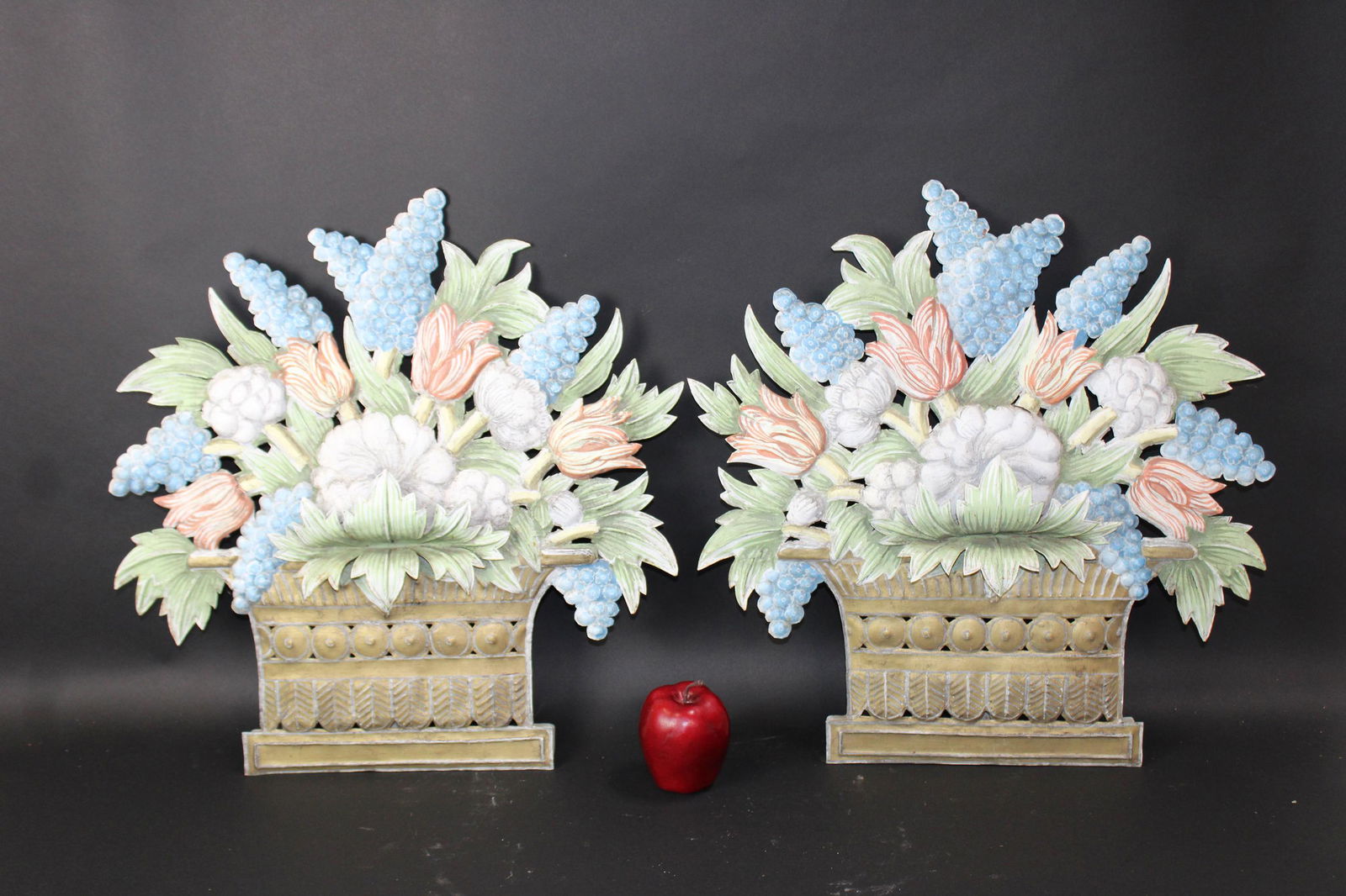 Pair of French tole floral basket form wall sconces (1 of 8)