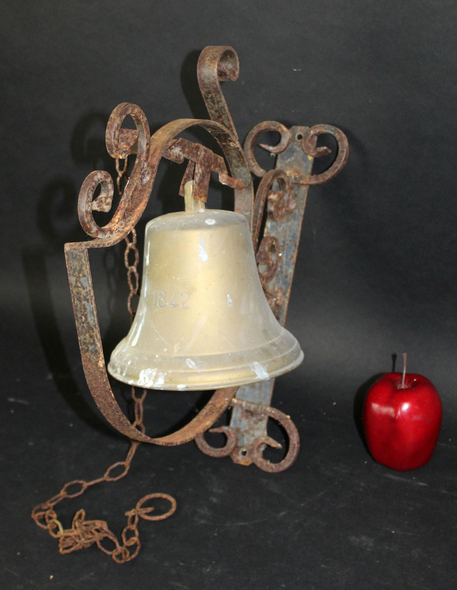 Antique French bronze bell on wrought iron holder (1 of 5)