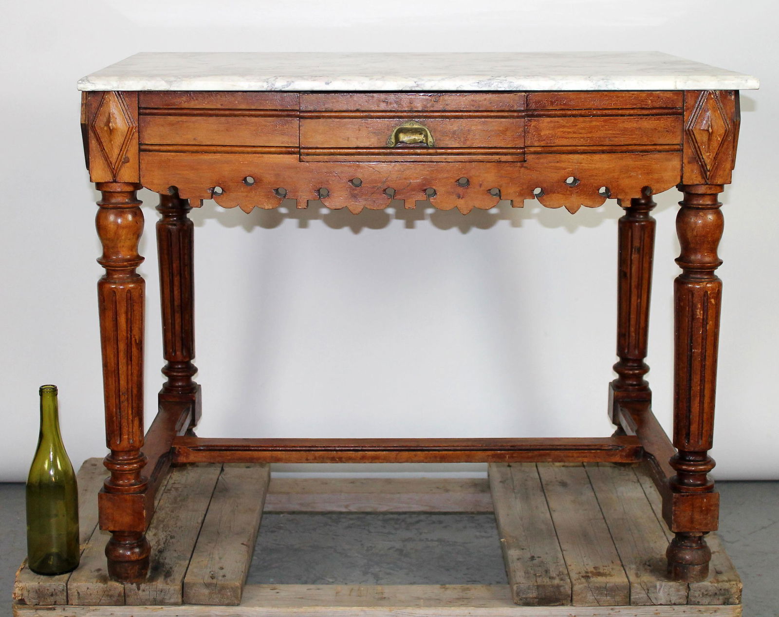 Antique French butcher's table with marble top (1 of 8)