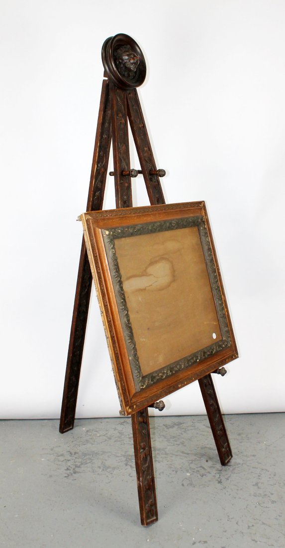 French easel in oak carved with grape vines and lion head (1 of 10)