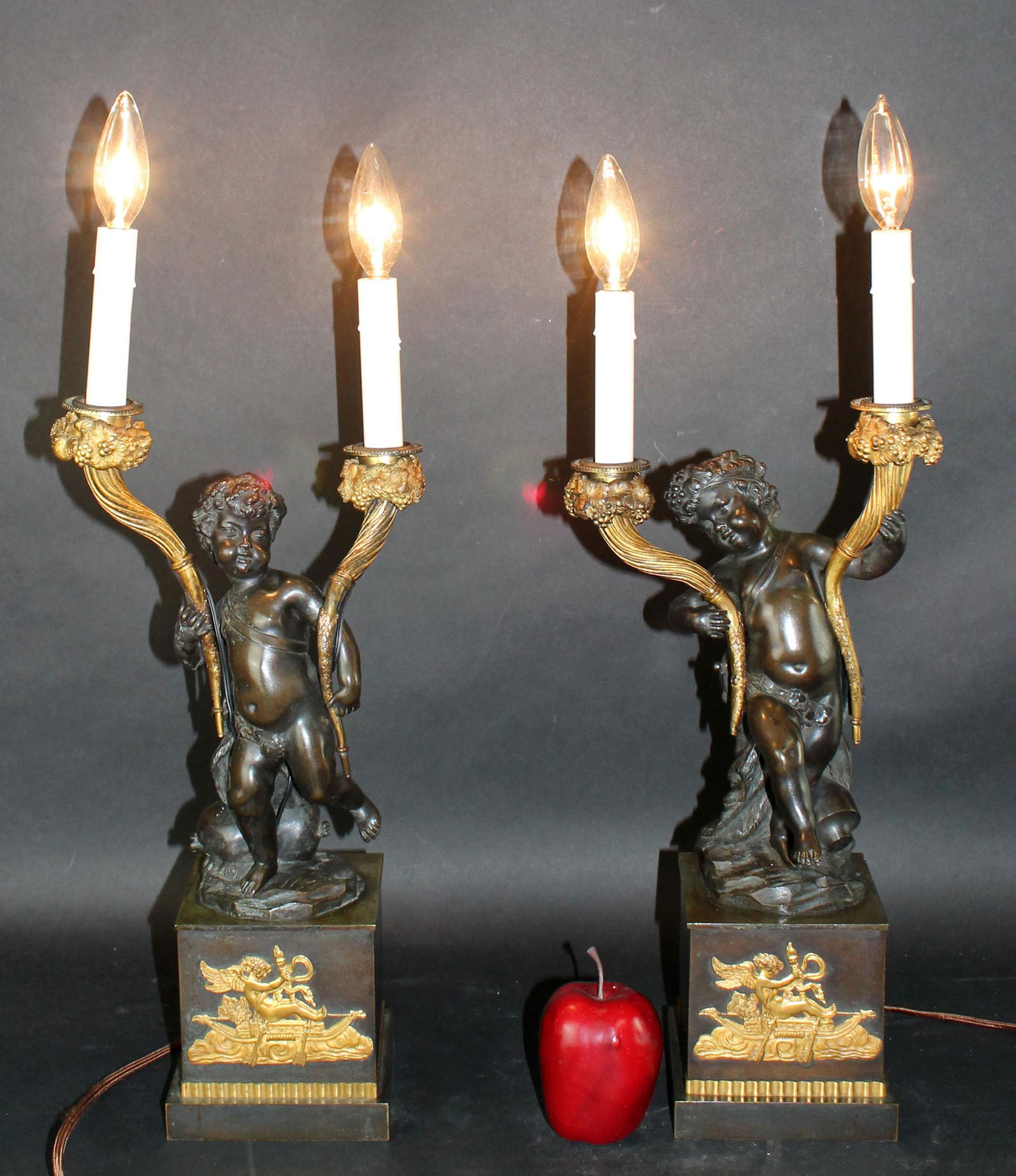 Pair of French Louis XVI bronze cherub lamps (1 of 12)