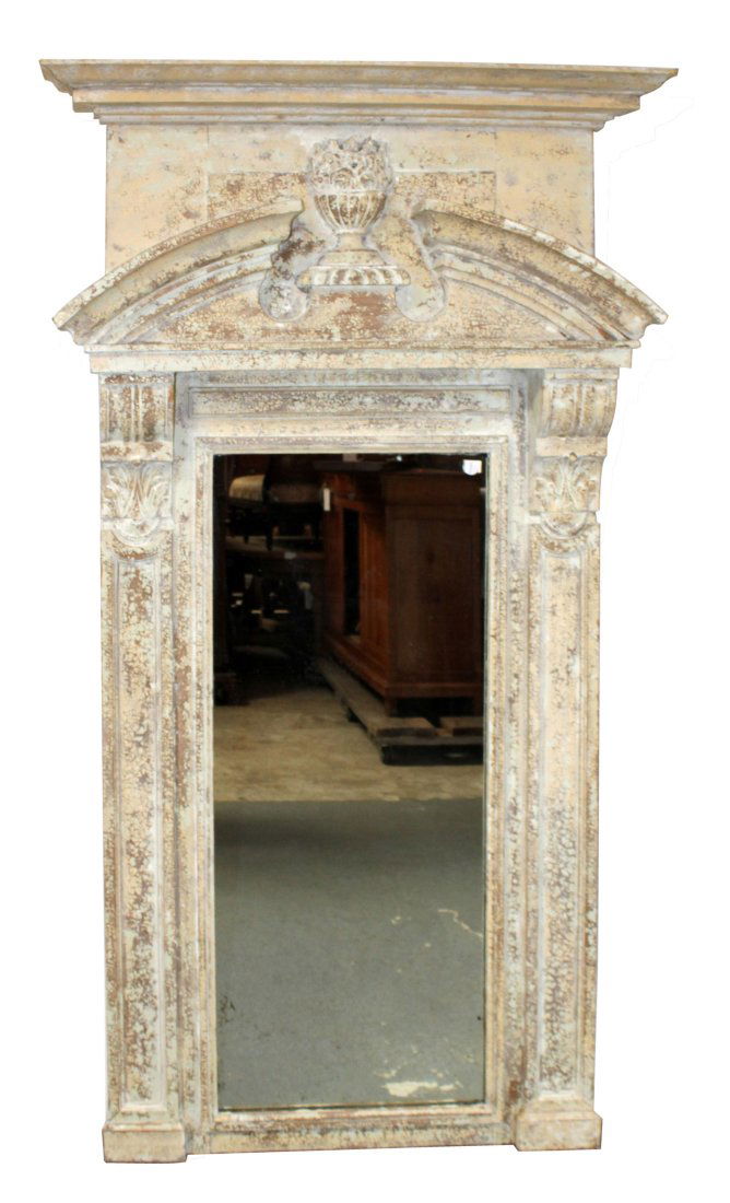 French Neo-classical painted trumeau mirror with fruited urn pediment (1 of 8)