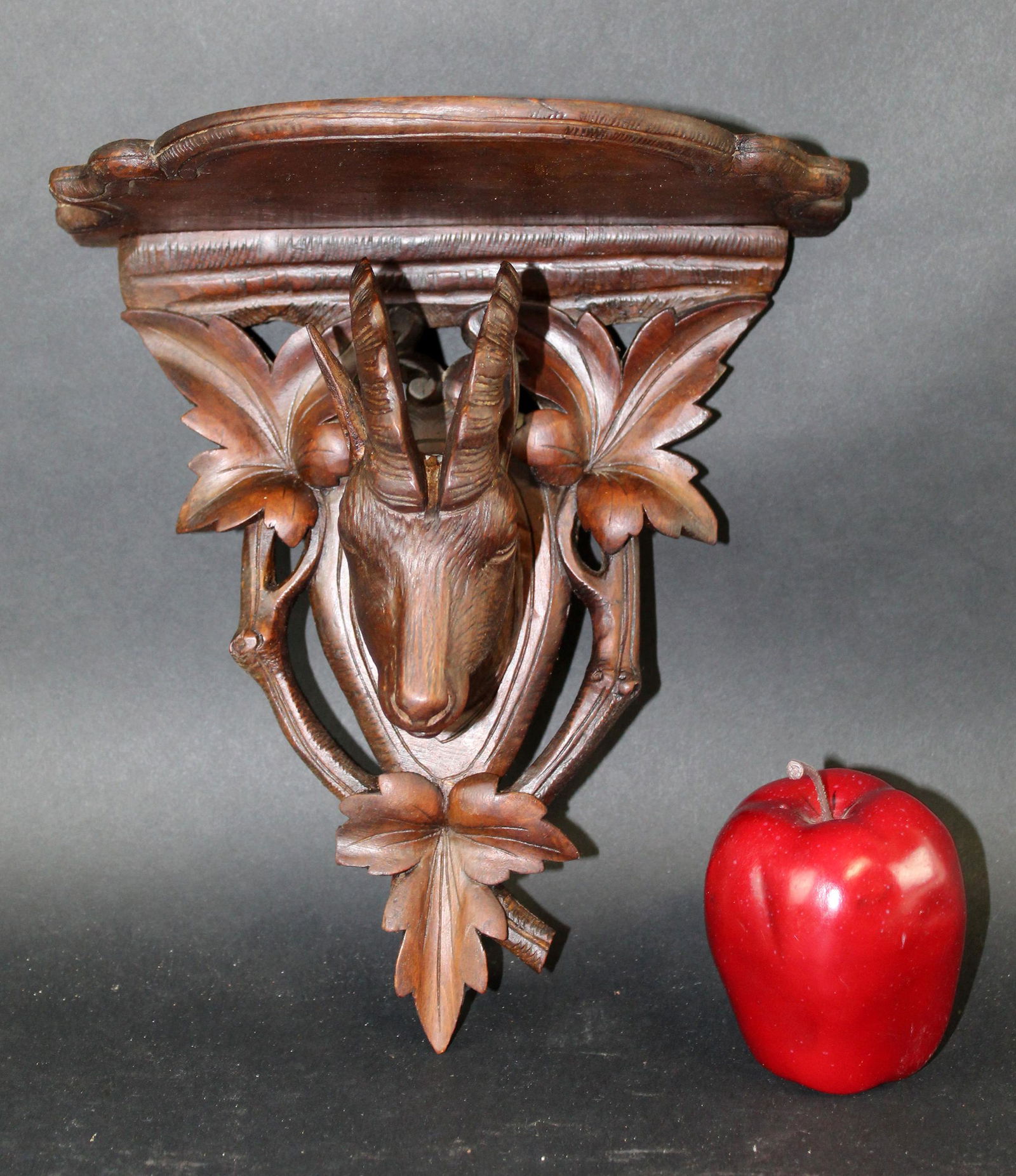 Black Forest carved wall shelf with antelope (1 of 6)