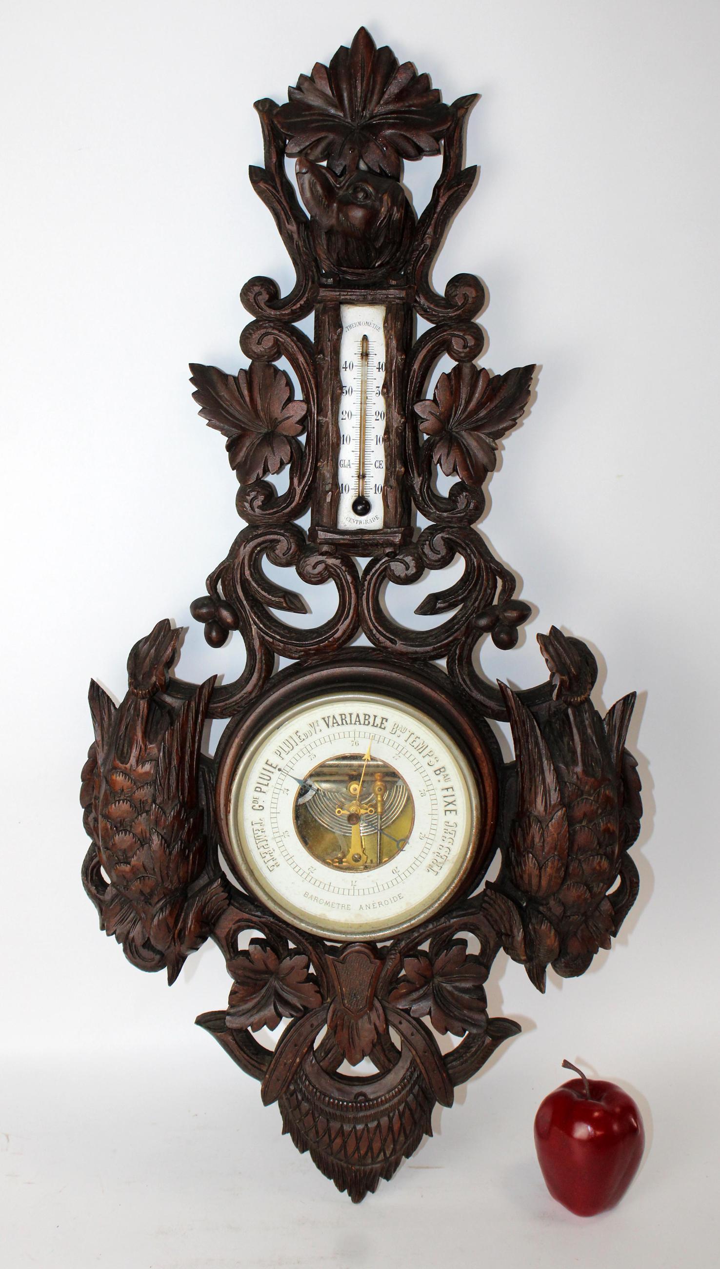 Antique French Black Forest barometer with dog head (1 of 8)