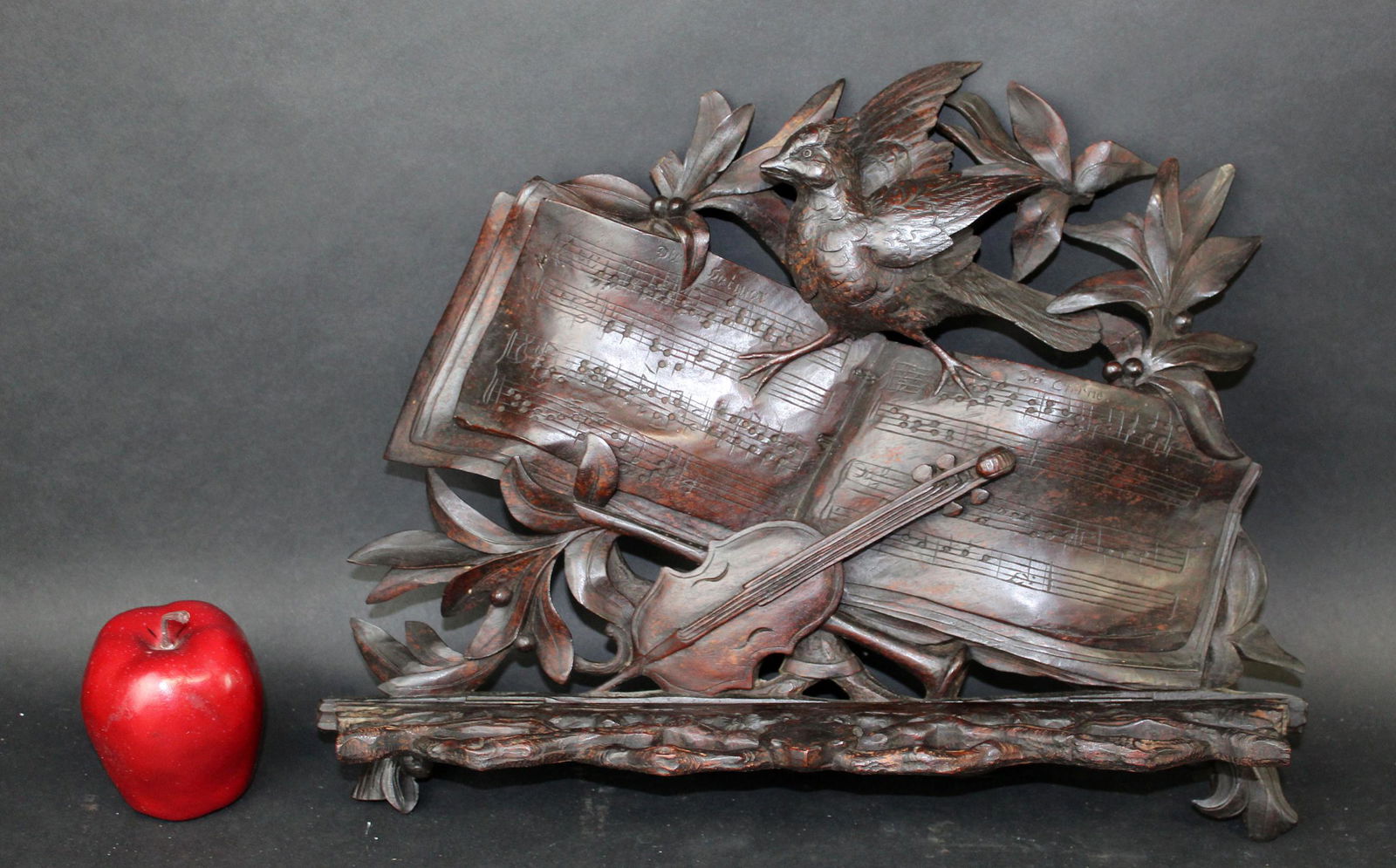 French Black Forest carved music stand with violin and cardinal (1 of 8)