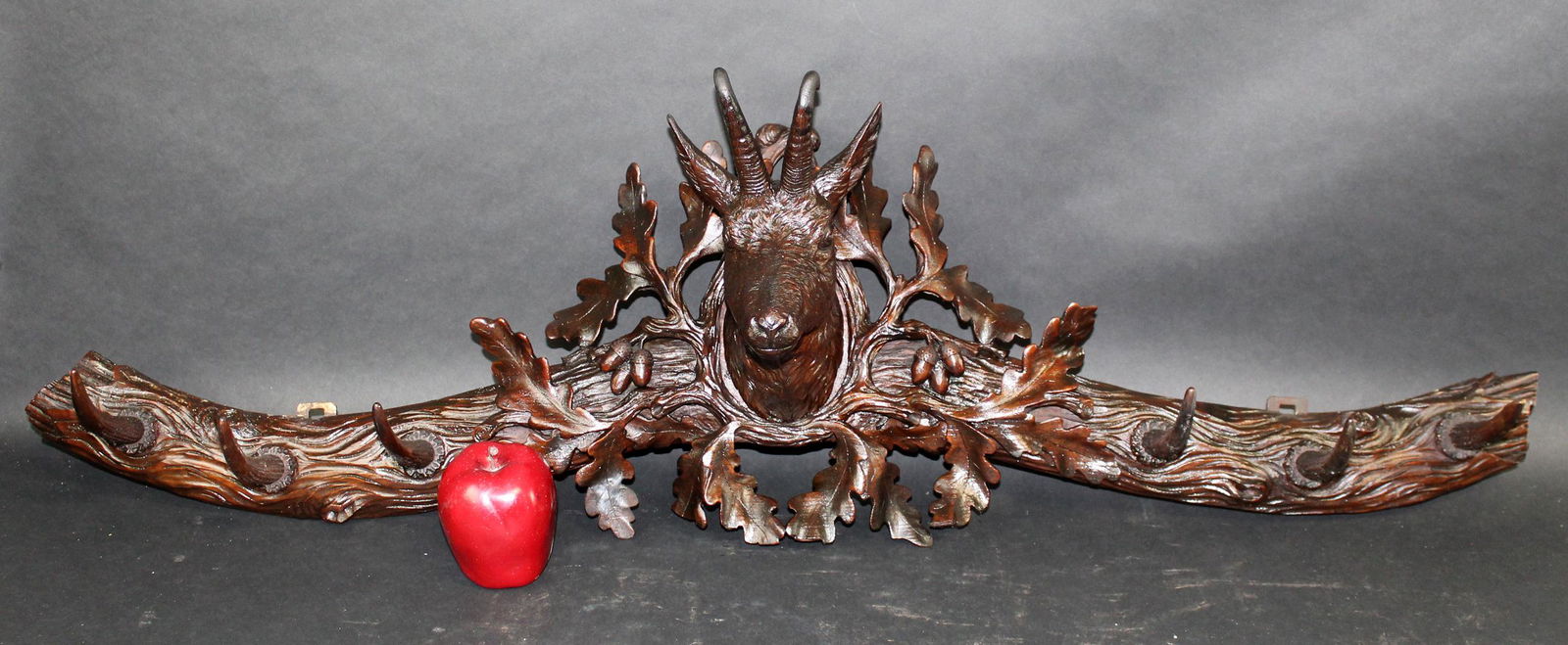 Carved Black Forest wall hanging coat rack w carved deer head (1 of 11)