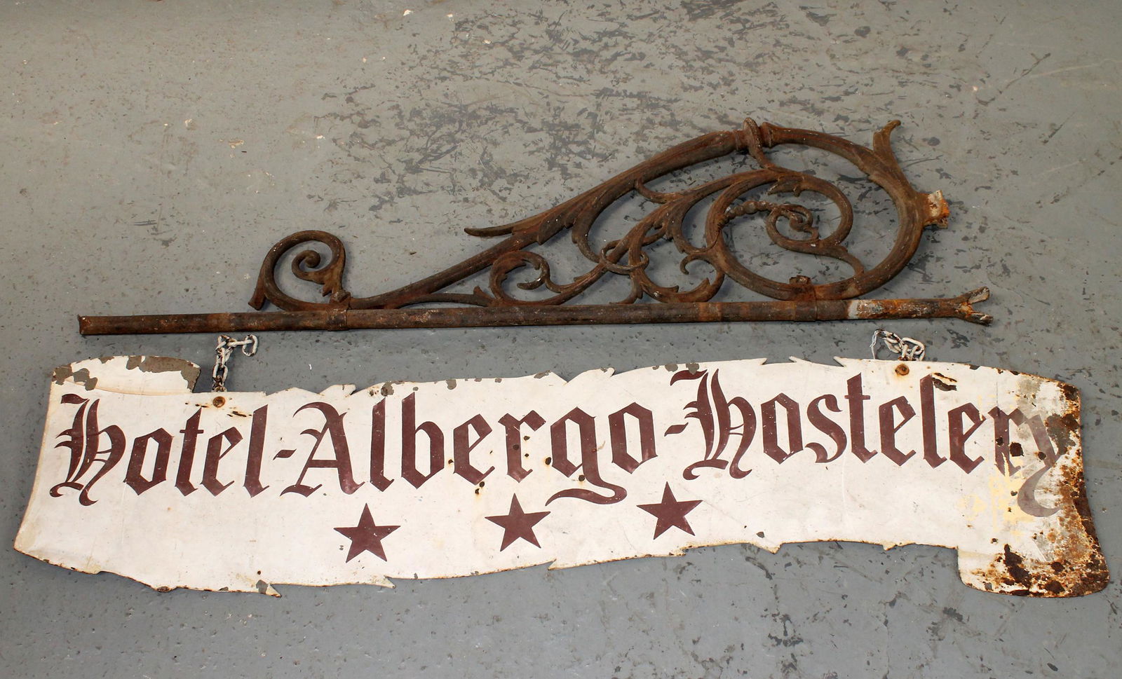 Antique French hotel sign on wrought iron bracket (1 of 8)