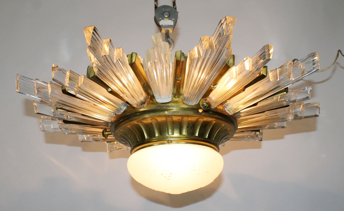 Mid century bronze sunburst light with glass rays (1 of 9)