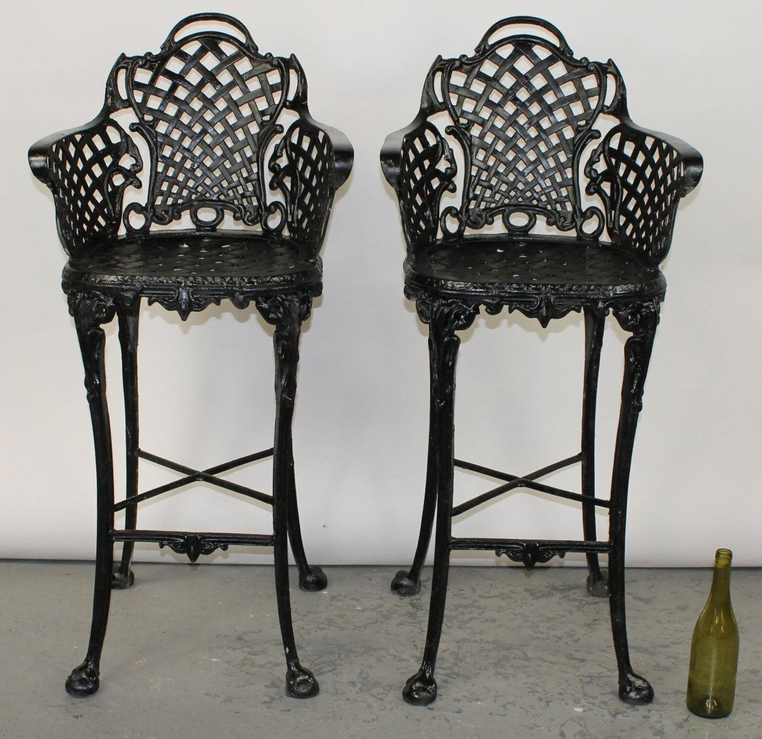 Pair of cast aluminum basket weave bar stools (1 of 5)