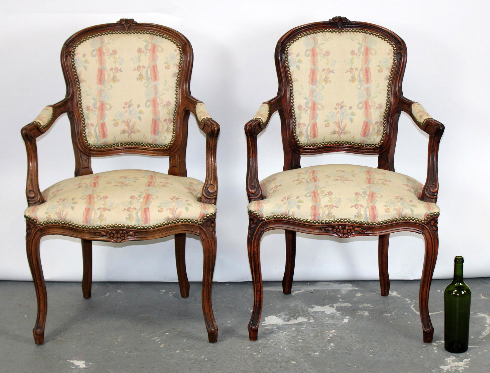 Pair of Louis XV style walnut armchairs (1 of 9)