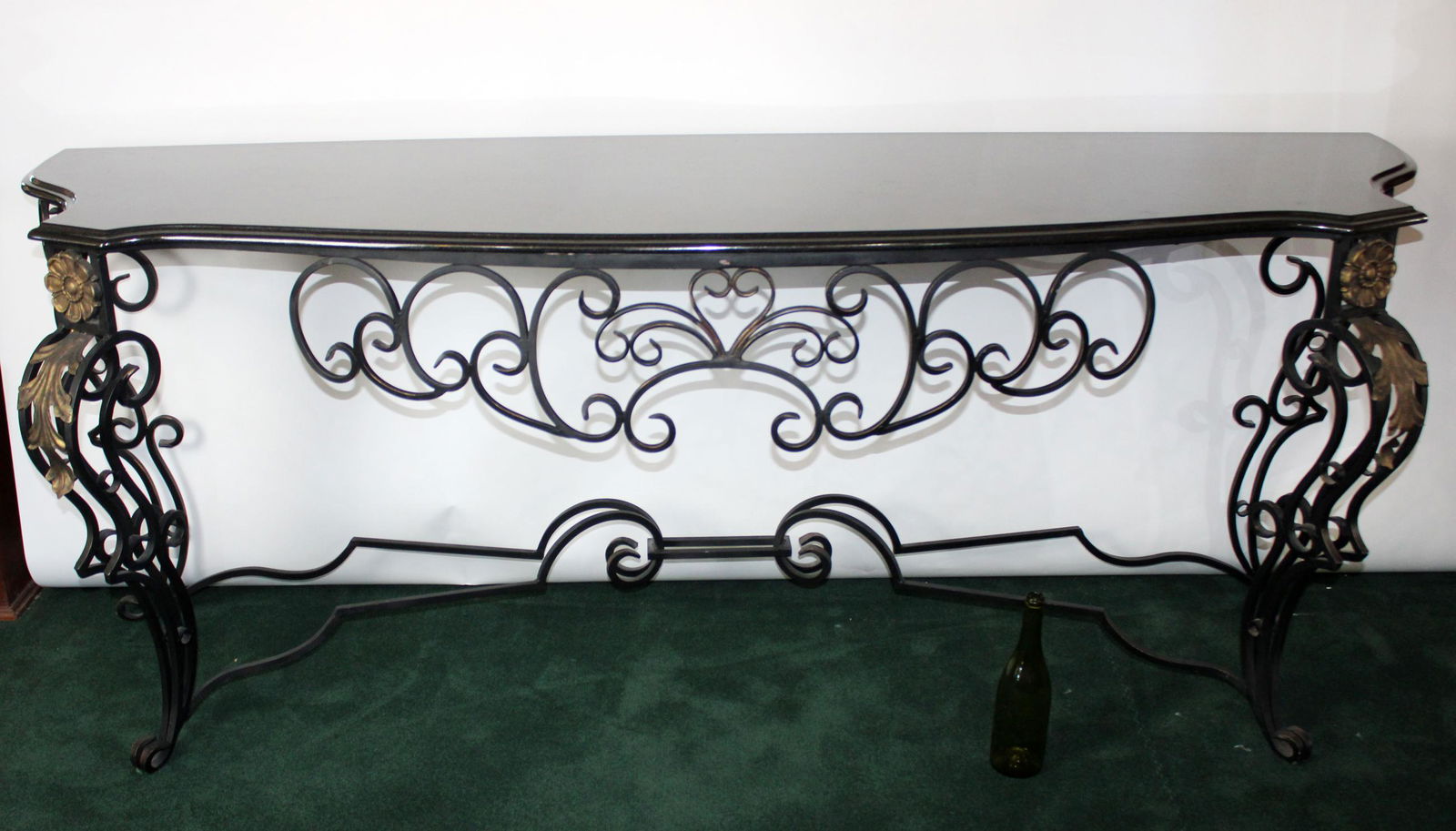 Scrolled iron console table with marble top (1 of 8)