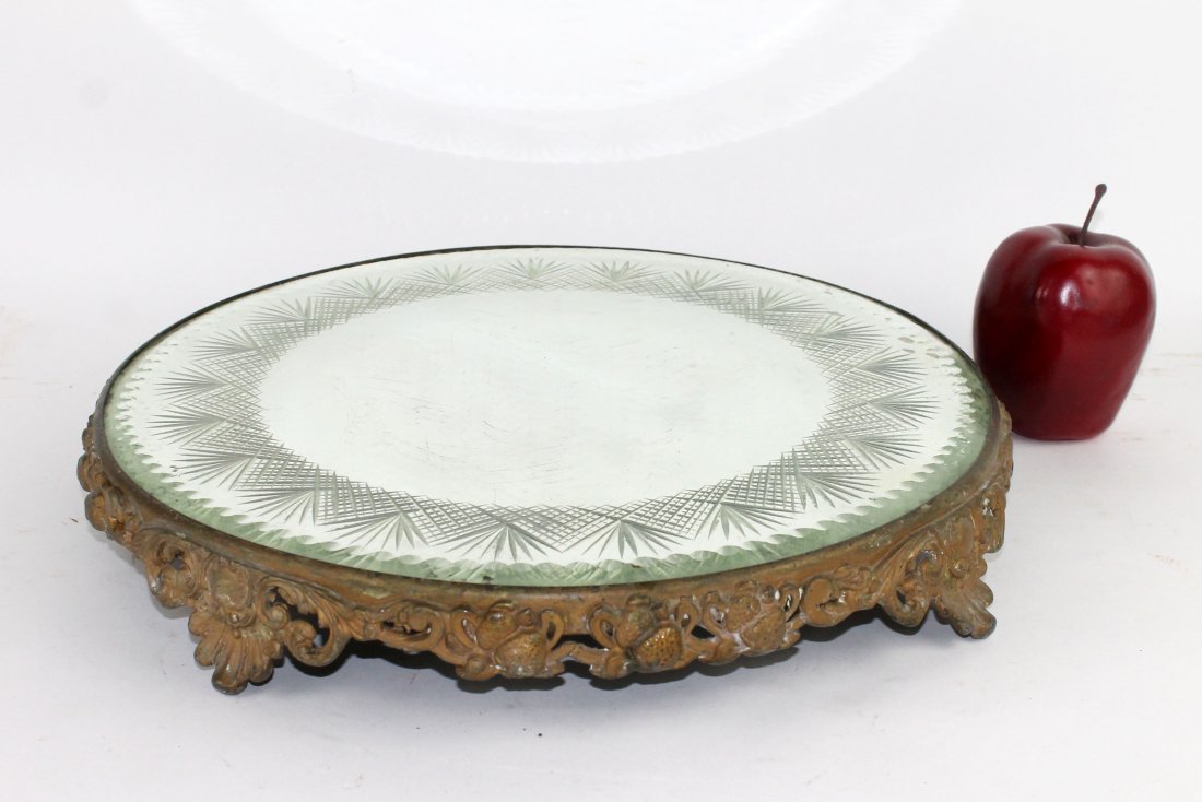 Antique bronze & etched mirror vanity plateau tray (1 of 7)
