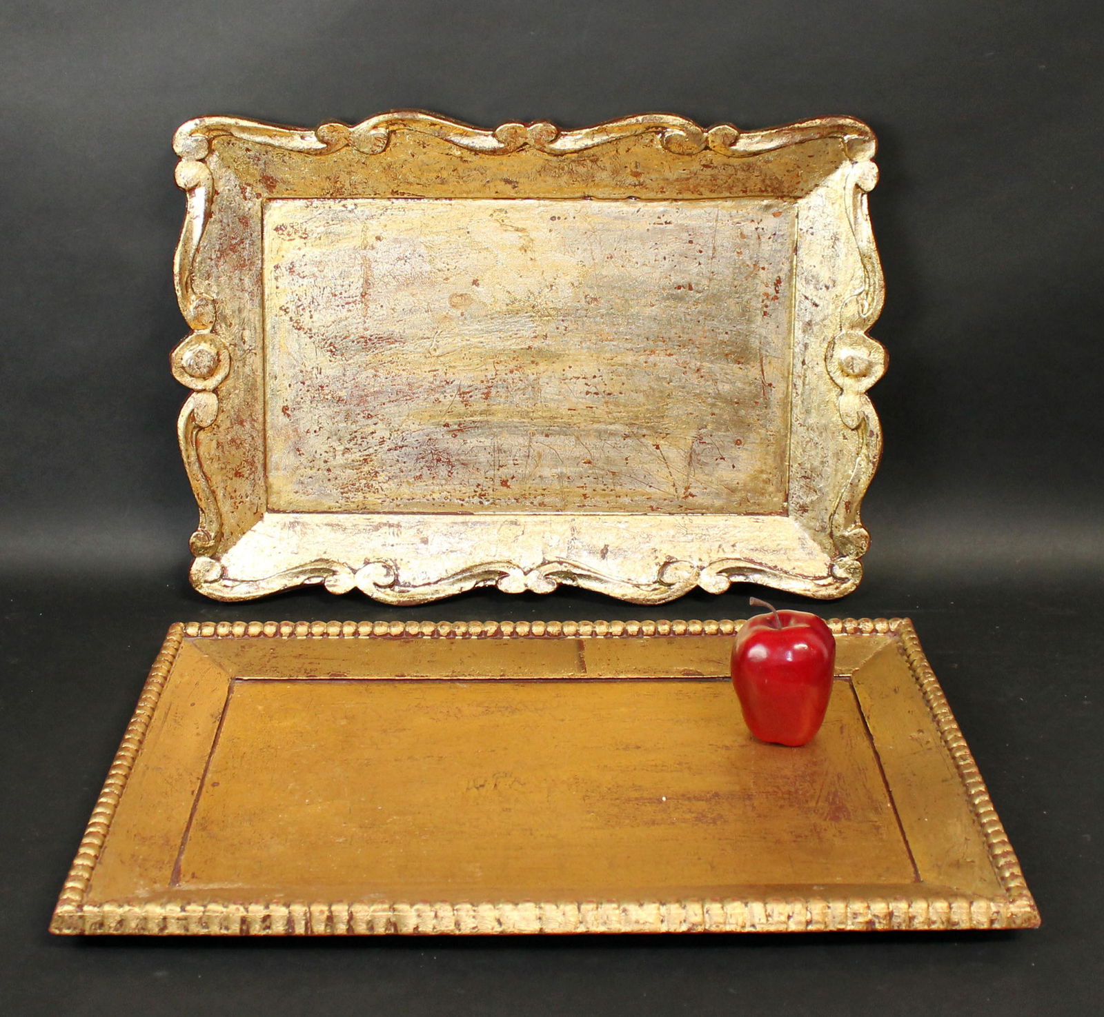 Lot of 2 large painted gold serving trays (1 of 5)