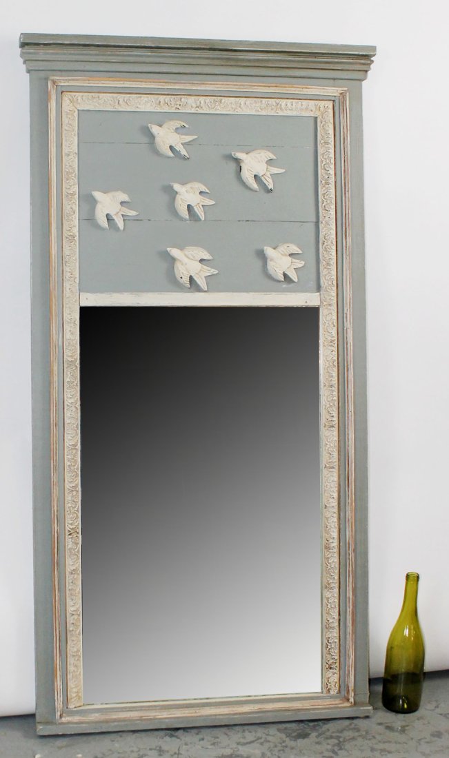 French painted trumeau mirror with swallows (1 of 5)