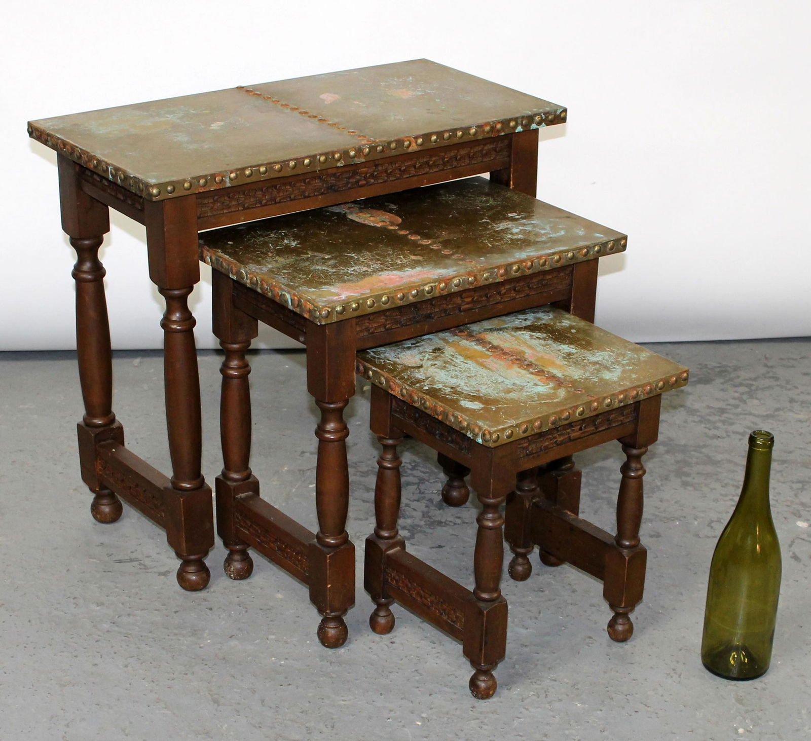 Set of 3 nesting tables with brass tops (1 of 6)