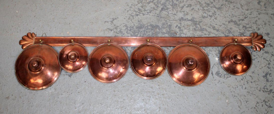 Lot of 6 French copper lids on pot rack (1 of 6)