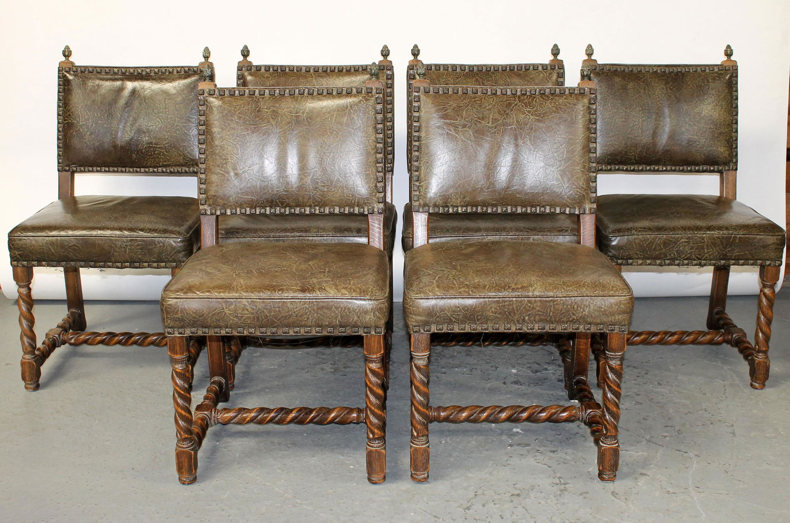 Set of 8 English oak chairs on barley twist legs (1 of 8)