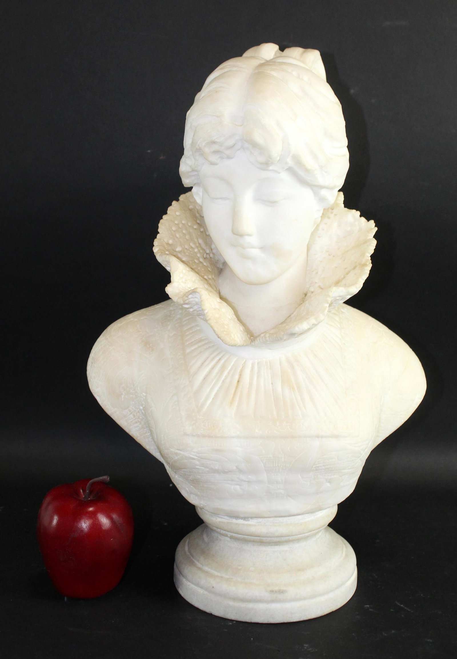 Antique carved marble bust of woman with lace collar (1 of 12)