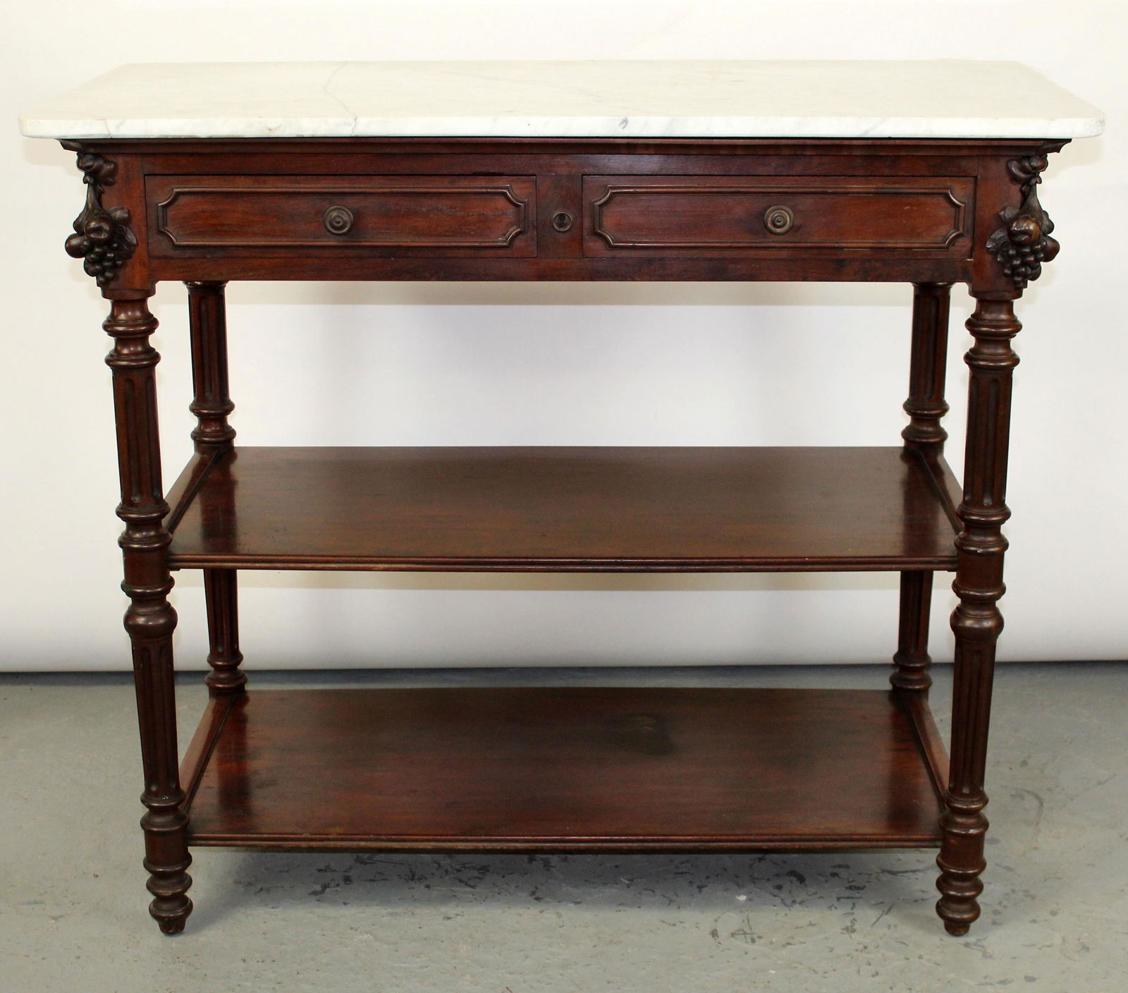 French flame mahogany tiered server with marble top (1 of 6)