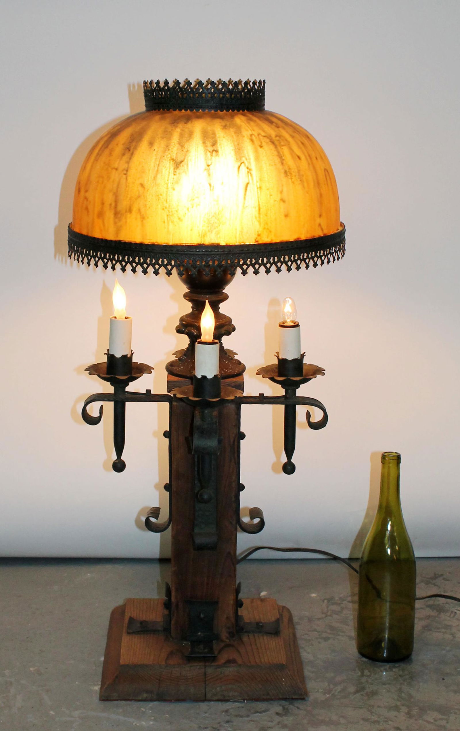 Gothic Revival lamp in pine & iron with dome shade (1 of 14)