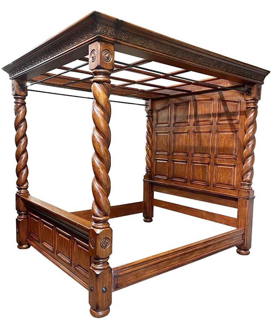 King size 4 poster canopy bed with barley twist columns (1 of 8)