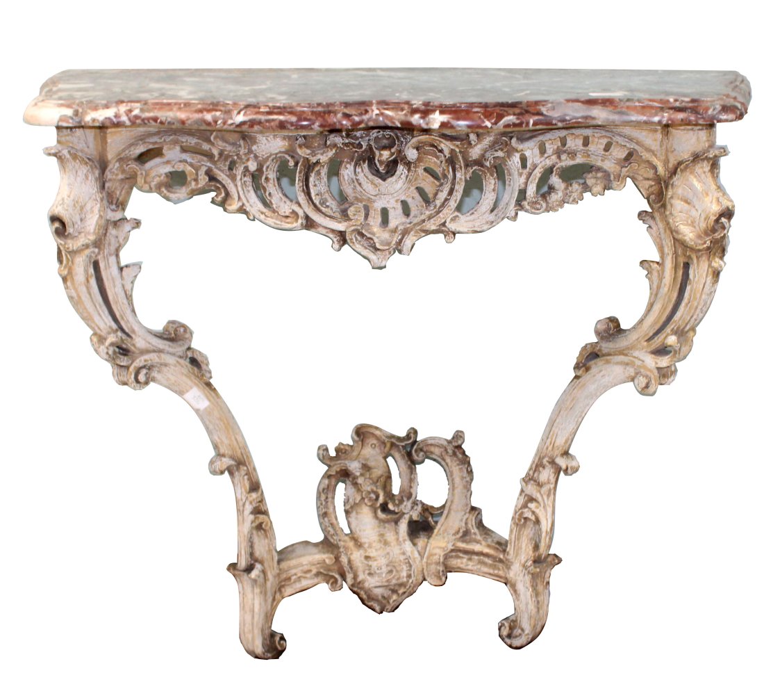 French Louis XV wall mount console in carved painted wood (1 of 8)