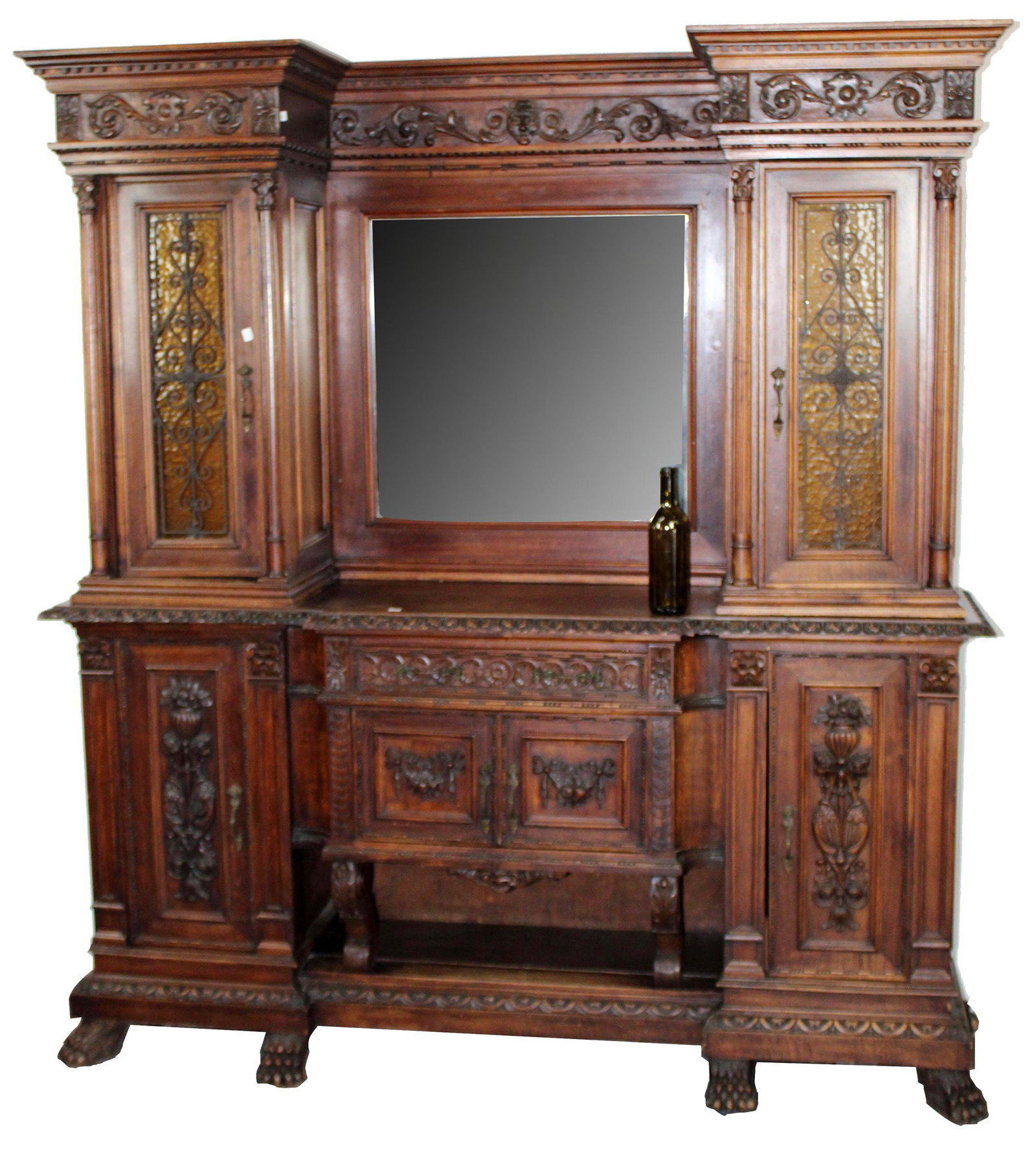 Italian Renaissance sideboard with mirror and paw feet (1 of 8)