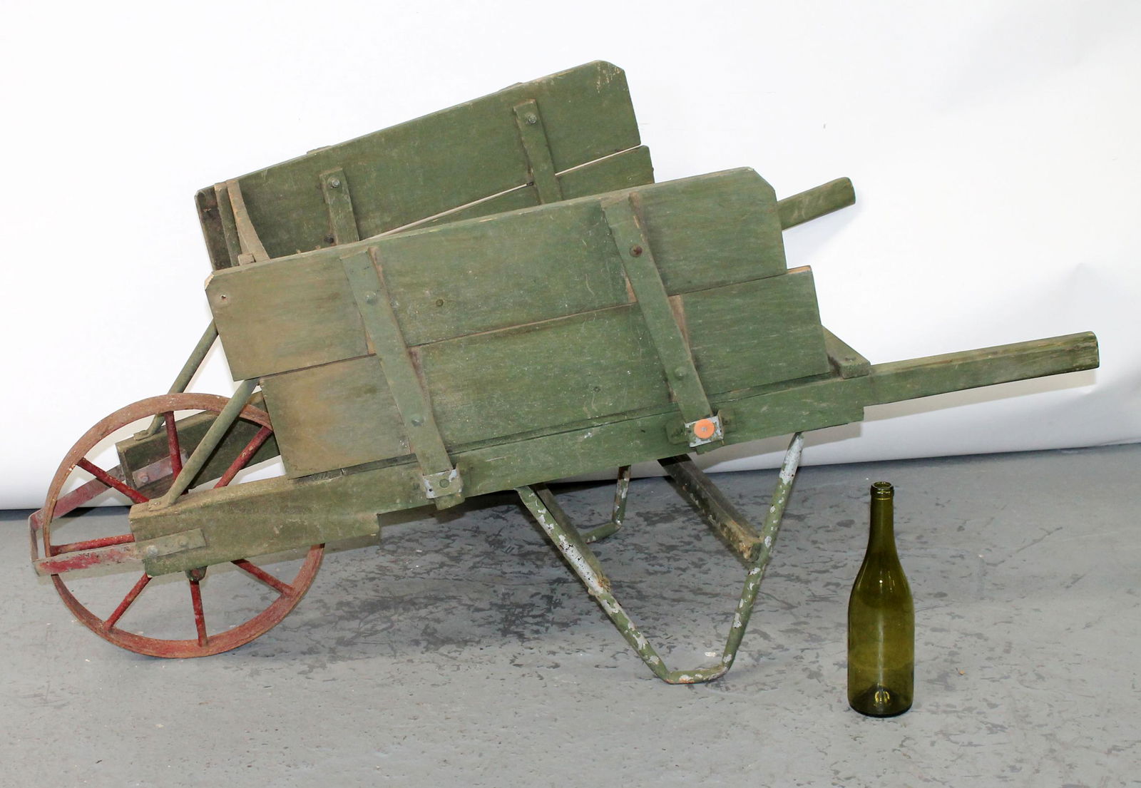 Antique painted wooden wheelbarrow flower cart (1 of 8)