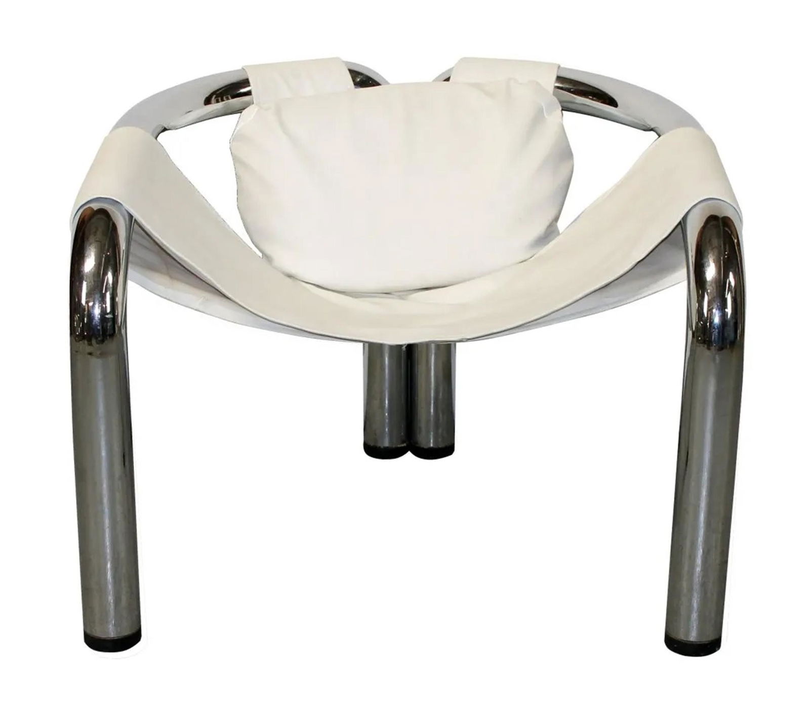 Byron Botker Palo Alto chrome lounge chair: Byron Botker Palo Alto chrome lounge chair. Chrome plated tubular steel. Vinyl upholstery. Circa 1970's. 26 1/2"h x 39 1/2"w x 29 1/4"d Seat 16 1/4"h