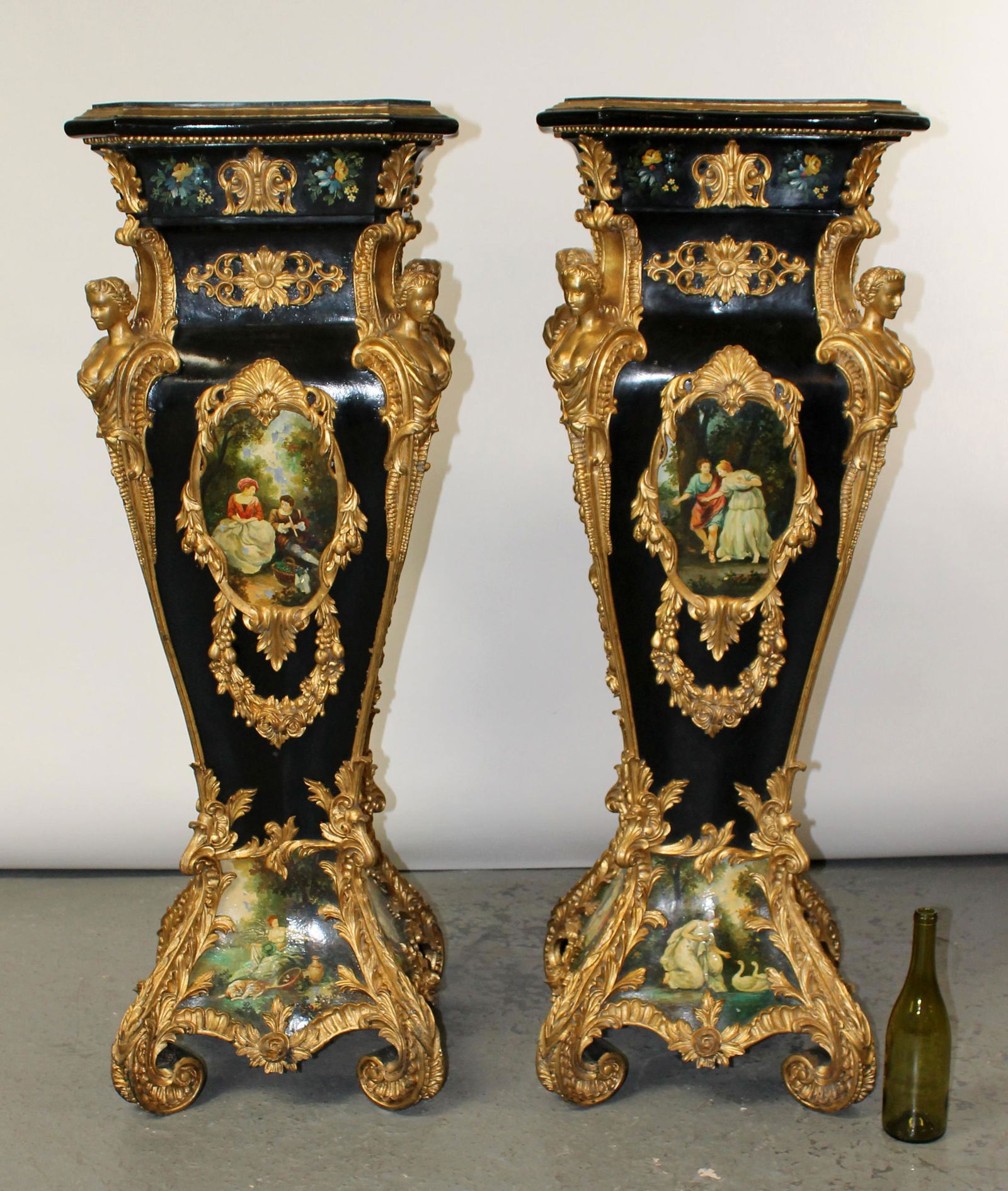 Pair of painted Venetian style pedestals with marble tops (1 of 10)