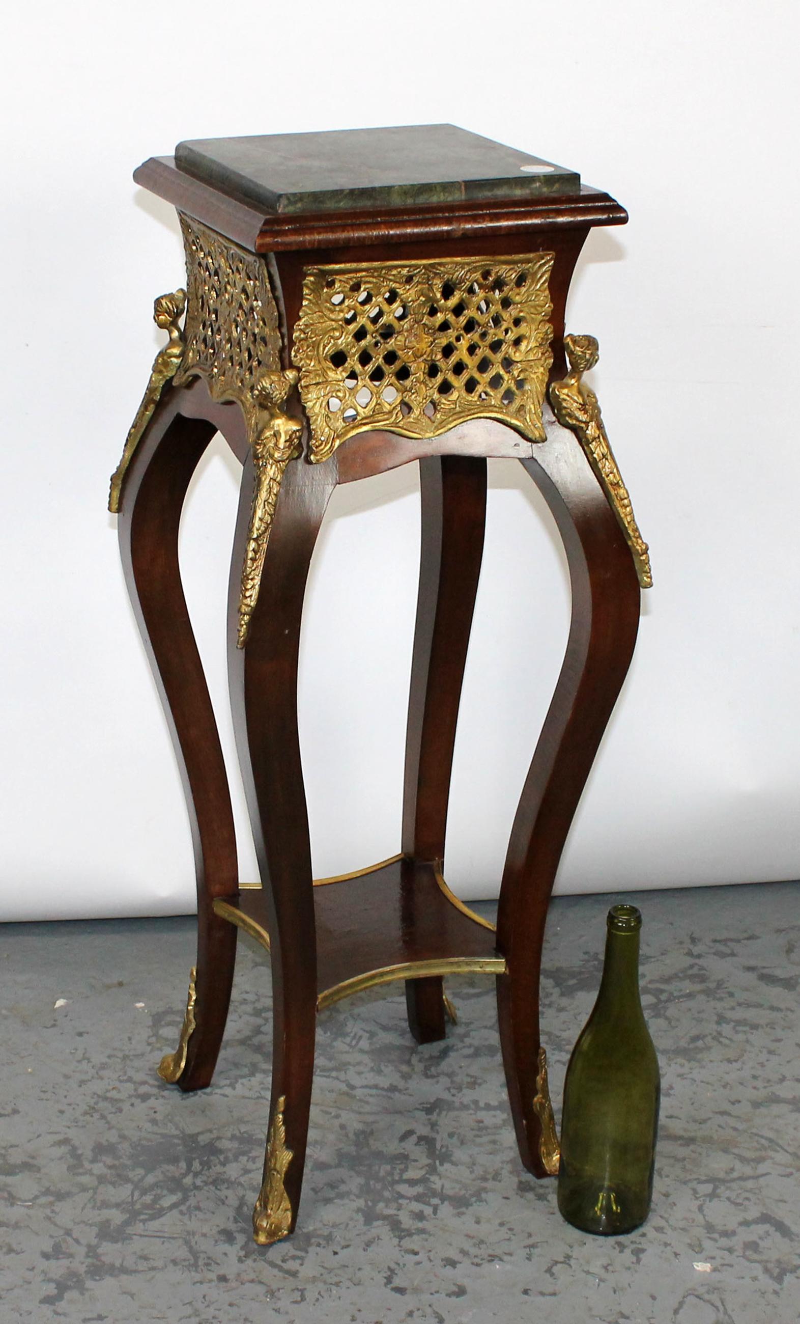 Louis XV style marble top plantstand: Louis XV style marble top plantstand with bronze accents 34 3/4"h x 13 1/2" square
